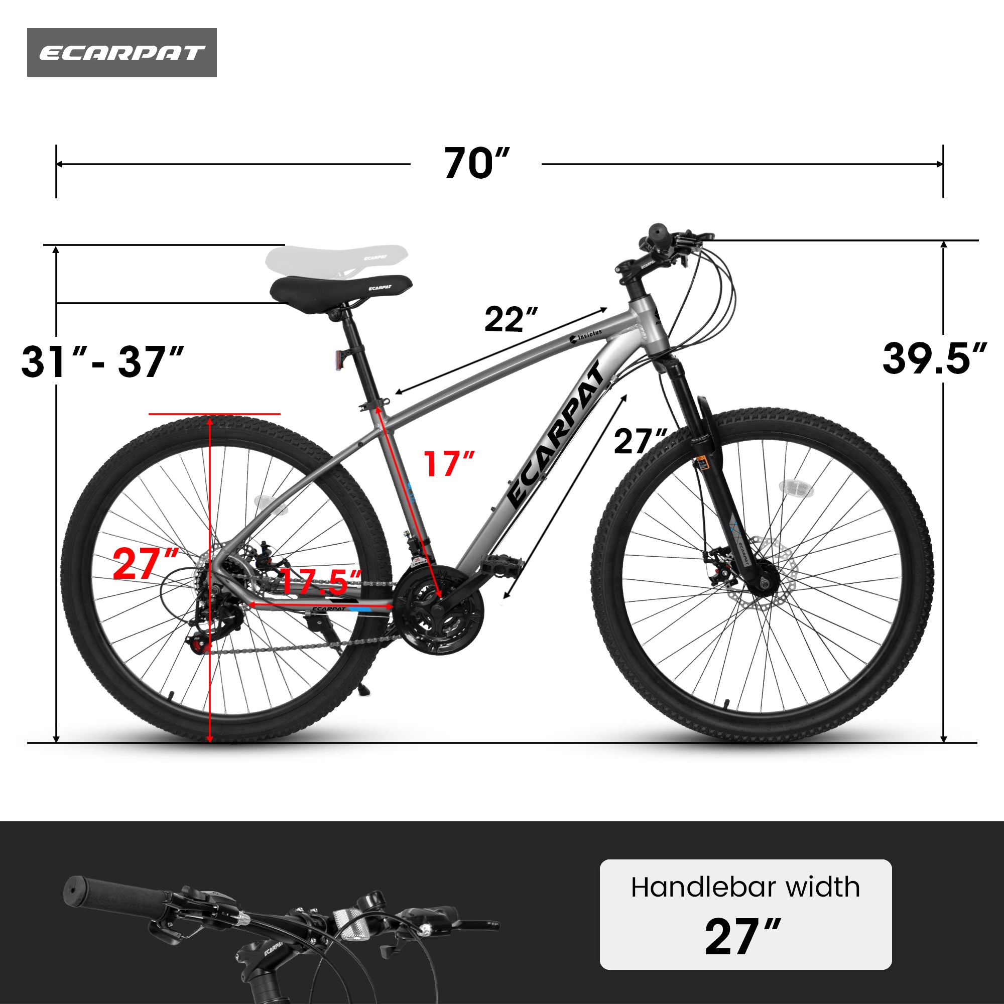 A2757 27 Inch Mountain Bike 21 Speed, Suspension Fork, Aluminum Frame Disc Brake, Mountain biking for both men and women.