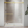 Frameless sliding shower door 55-59 in brushed gold front view