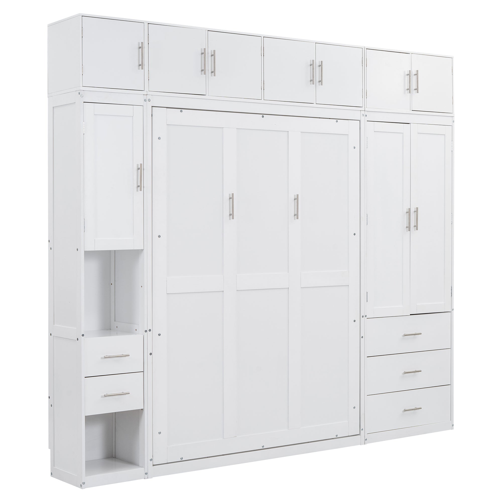 Full Size Murphy Bed with Lockers and Wardrobes, With installation video, White