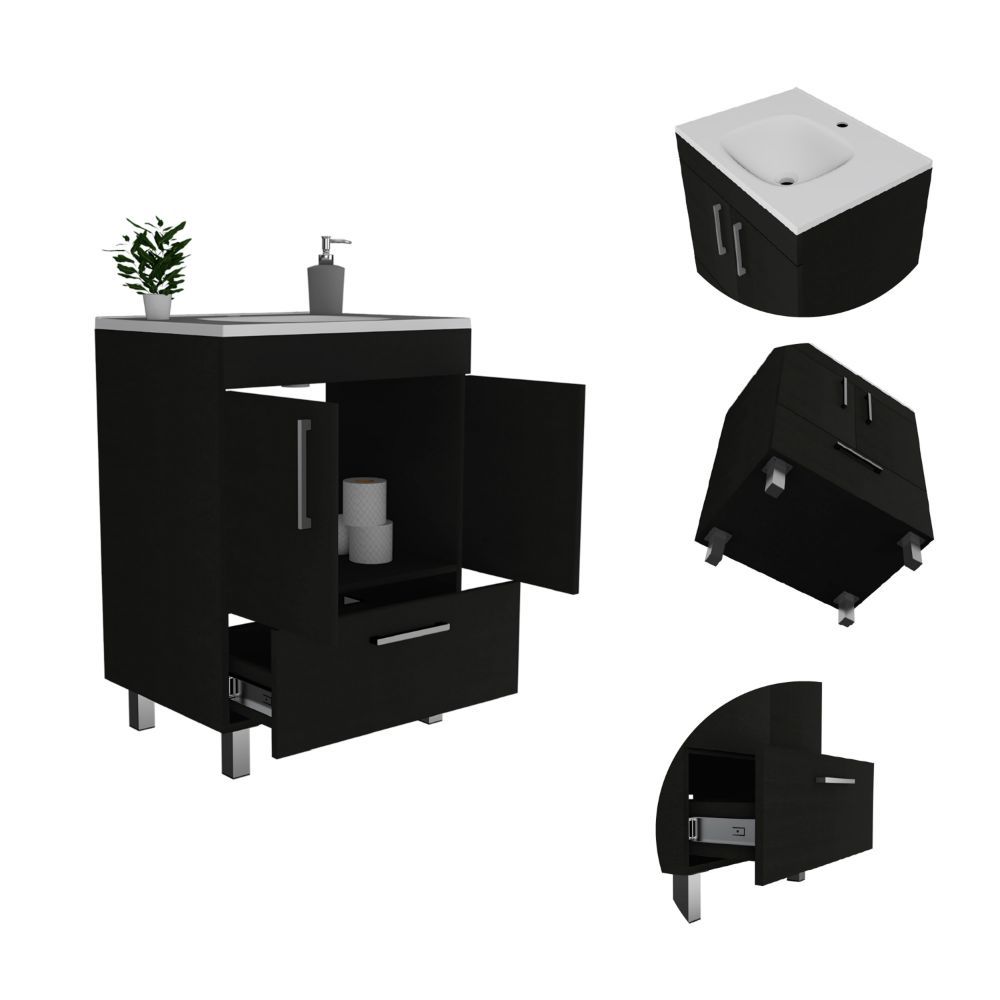 Single Bathroom Vanity, One Draw, Double Door Cabinet, Black