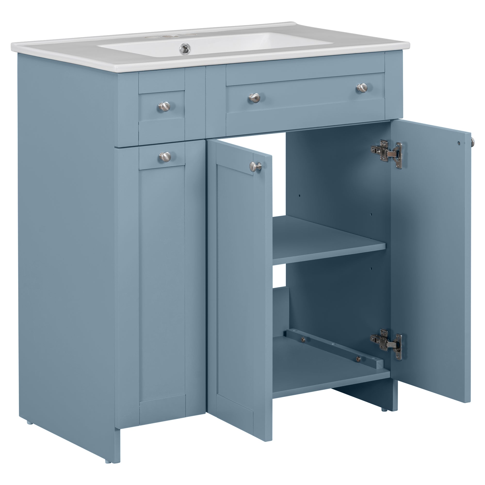 30-Inch Blue Bathroom Vanity with Ceramic Sink Combo, Abundant Storage Cabinet - 2 Soft close Doors and Double-tier Deep Drawer