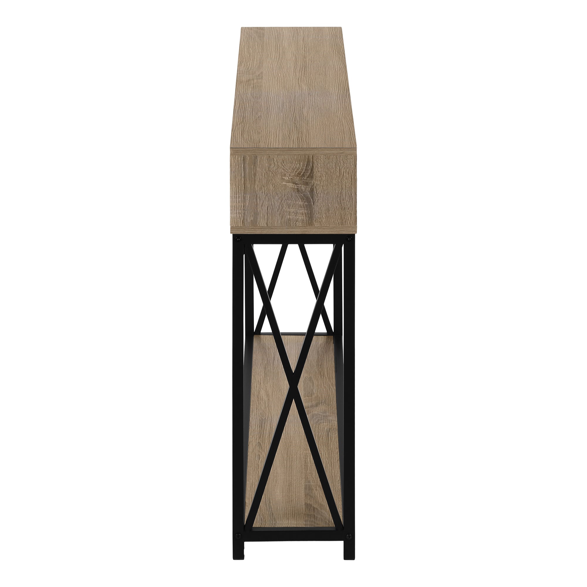 Accent Table, Console, Entryway, Narrow, Sofa, Living Room, Bedroom, Brown Laminate, Black Metal, Contemporary, Modern