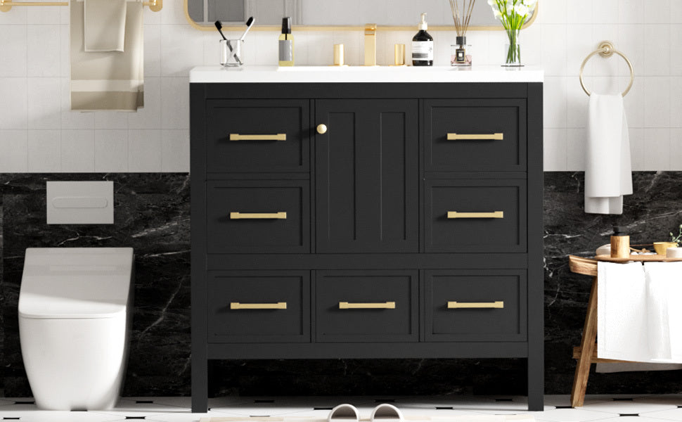 36'' Bathroom Vanity with Resin Sink Combo, Solid Wood Frame Bathroom Storage Cabinet, Freestanding Vanity Set with 5 Drawers& Soft Closing Doors (Same as N710S136002B )