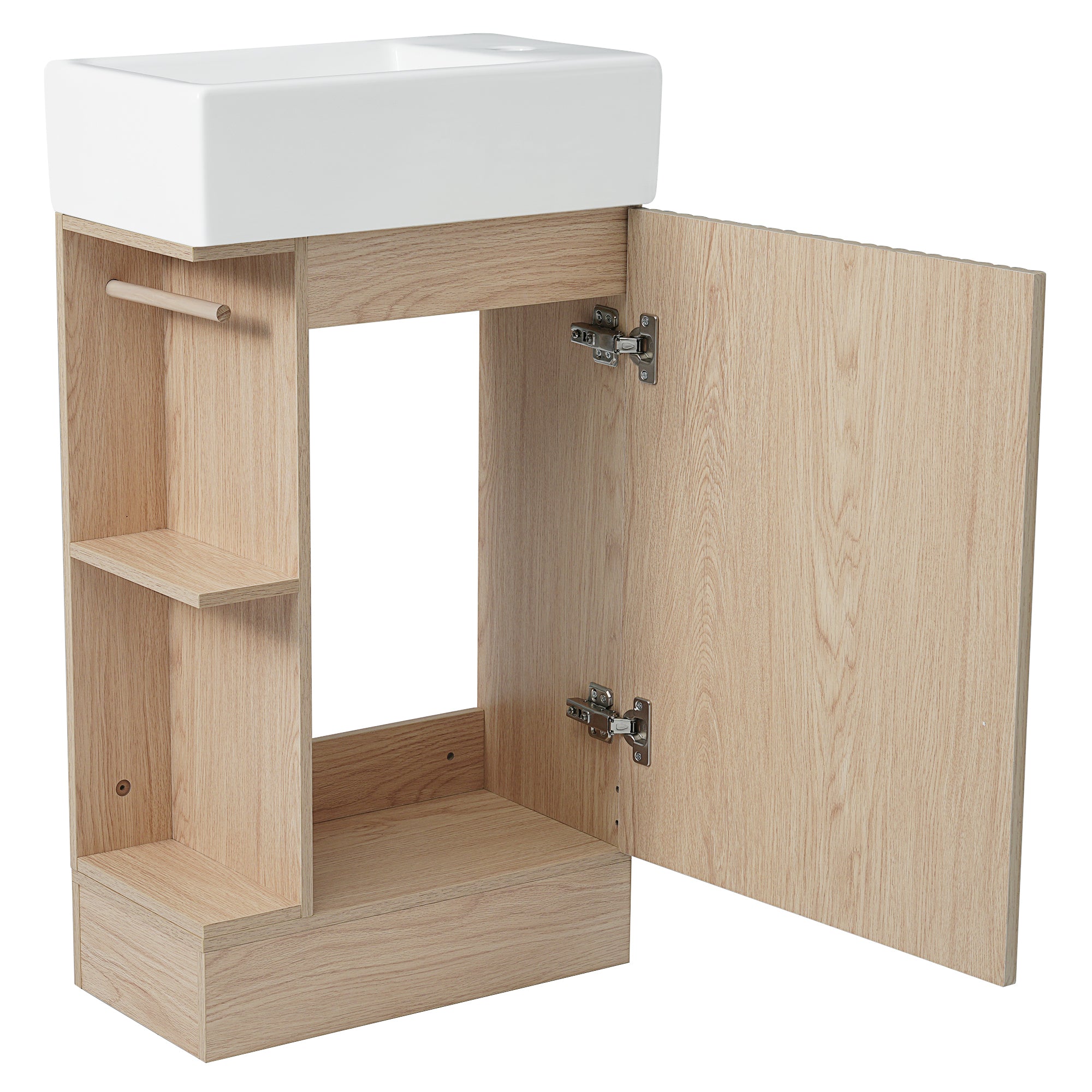 18.6" Bathroom Vanity with Sink, Bathroom Vanity Cabinet with Two-tier Shelf, Left or Right Orientation, Natural