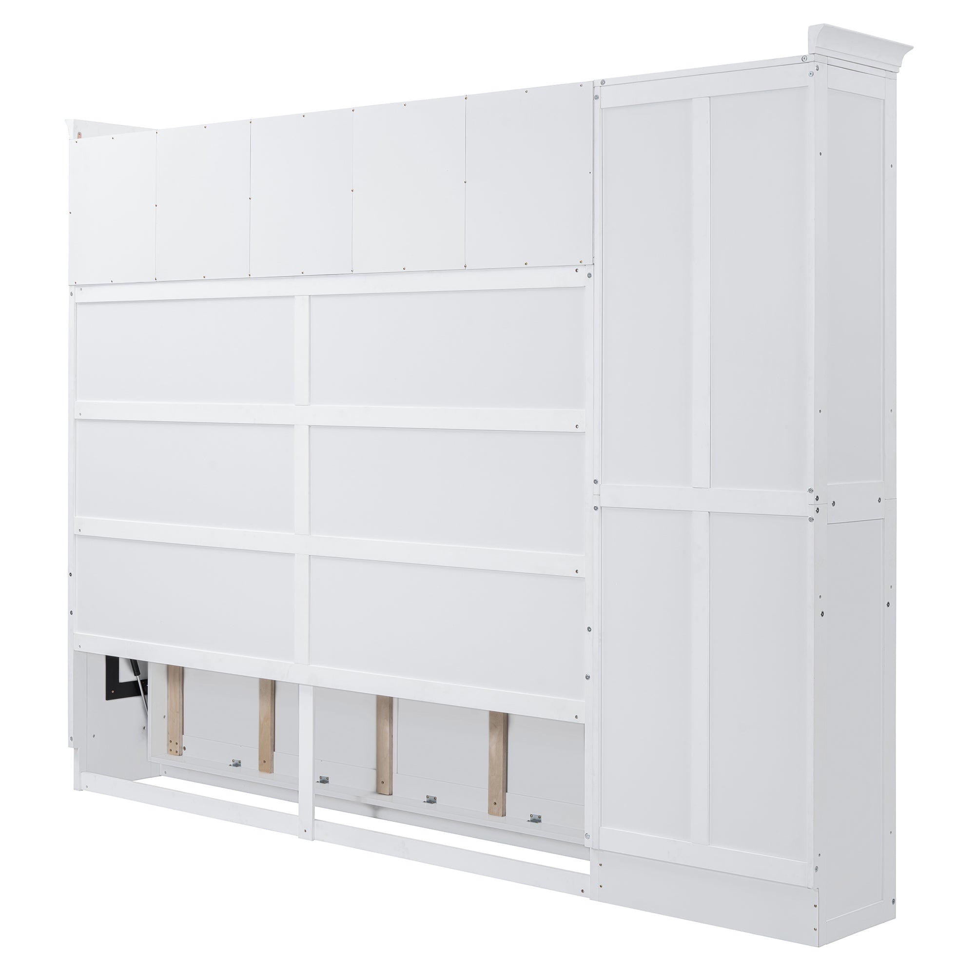 Queen Size Murphy Bed Wall Bed with Cabinets,White