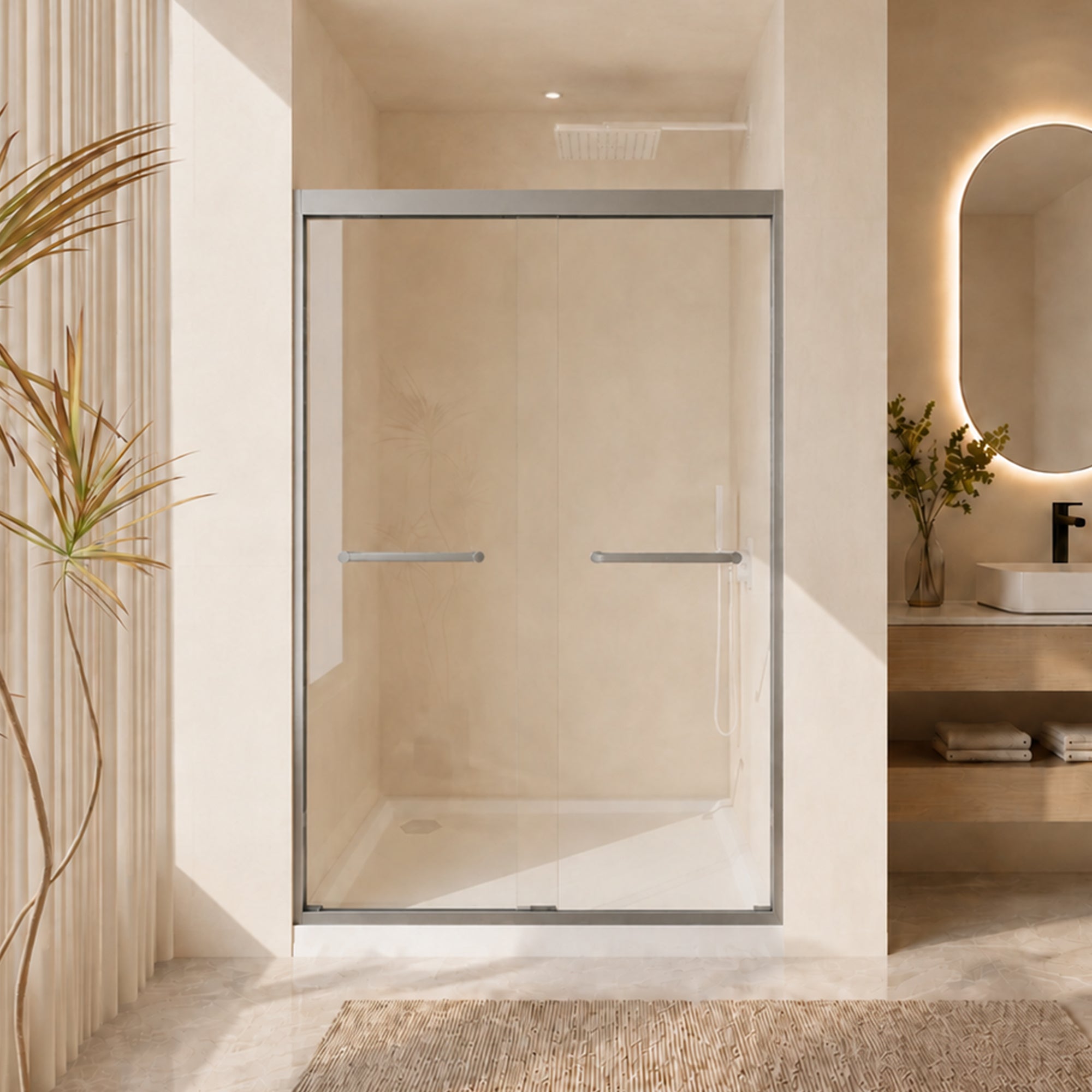44-60 x 72 in Aluminum Frame Double Sliding Shower Door - 44-48 x 72 in / Gun Ash / 5/16 in Glass view 1