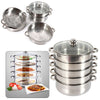 5 layer Stainless Steel Steam Cooker Steamer Set Pan Cook Pot with Glass Lid