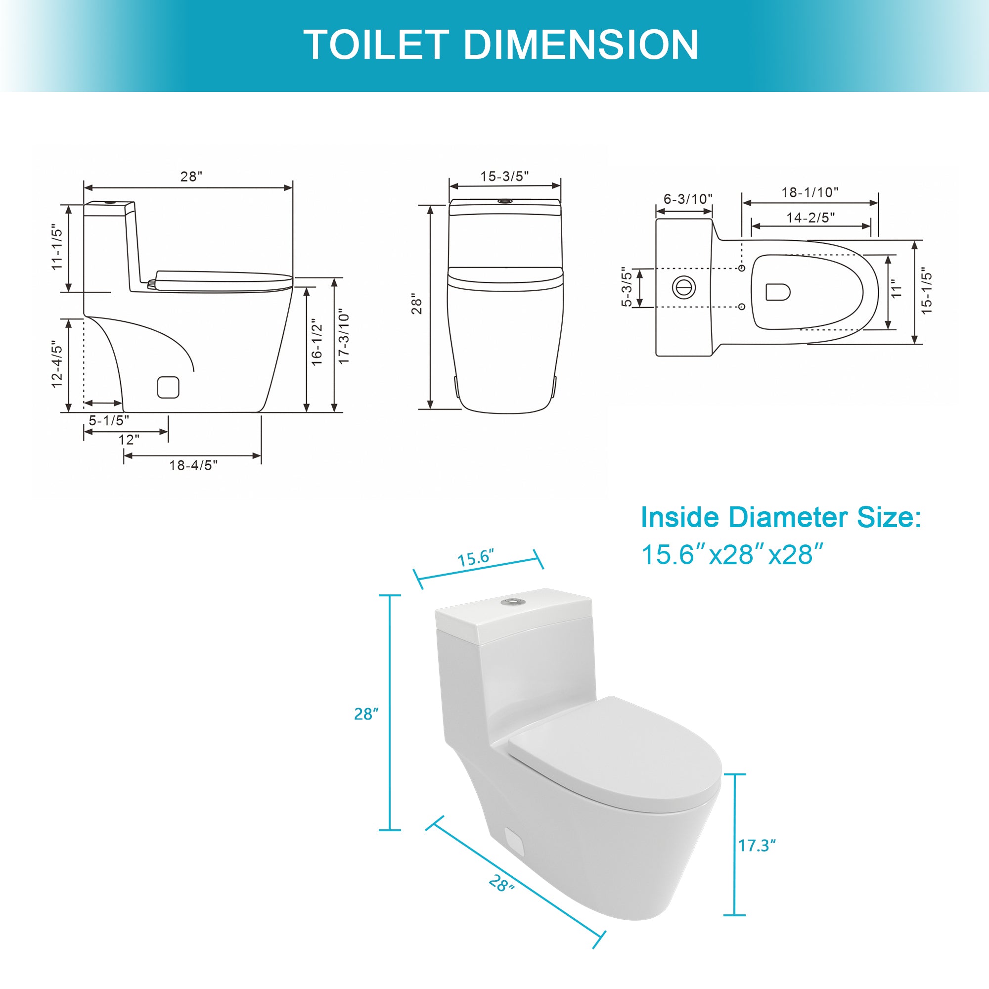 Ceramic One Piece Toilet,Dual Flush with Soft Clsoing Seat