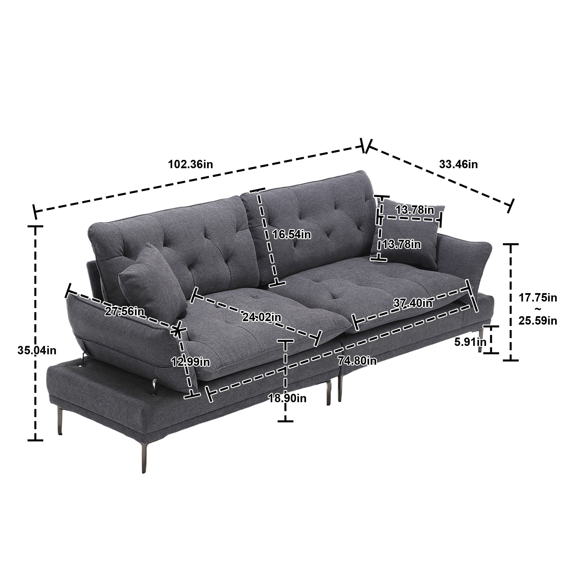 UNITED Linen Sofa , Accent sofa loveseat sofa with metal feet