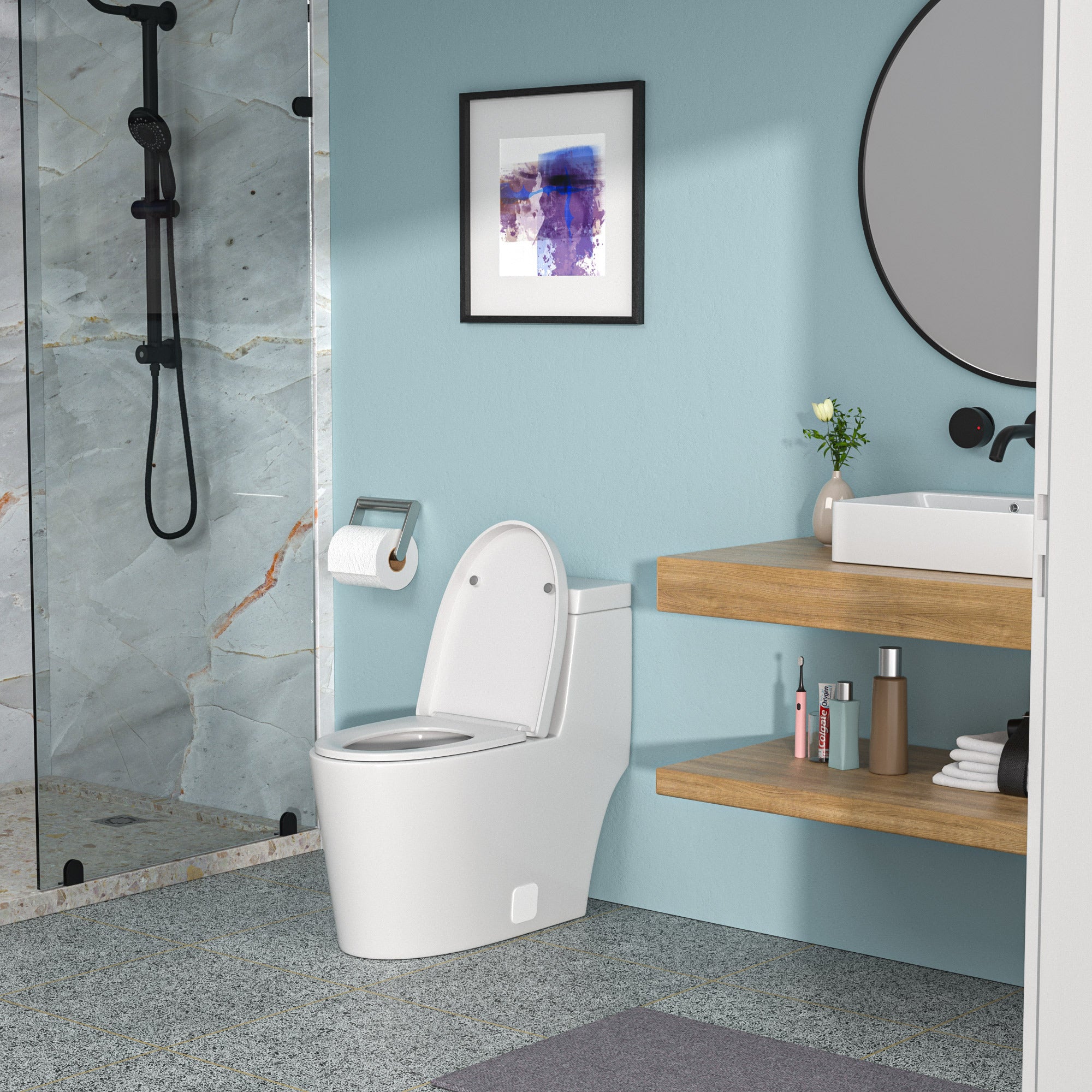 Ceramic One Piece Toilet,Single Flush with Soft Clsoing Seat