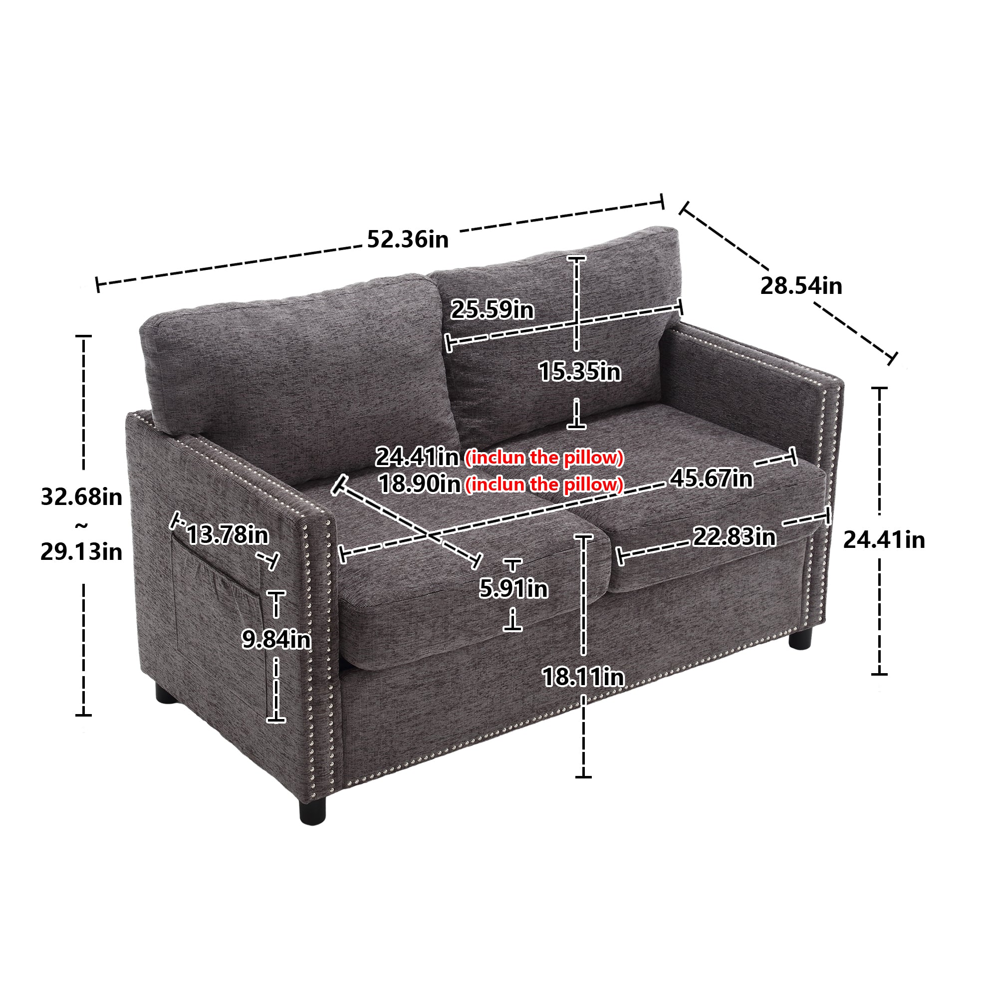 UNITED Modern chenille Fabric Loveseat, 2-Seat Upholstered Loveseat Sofa Modern Couch