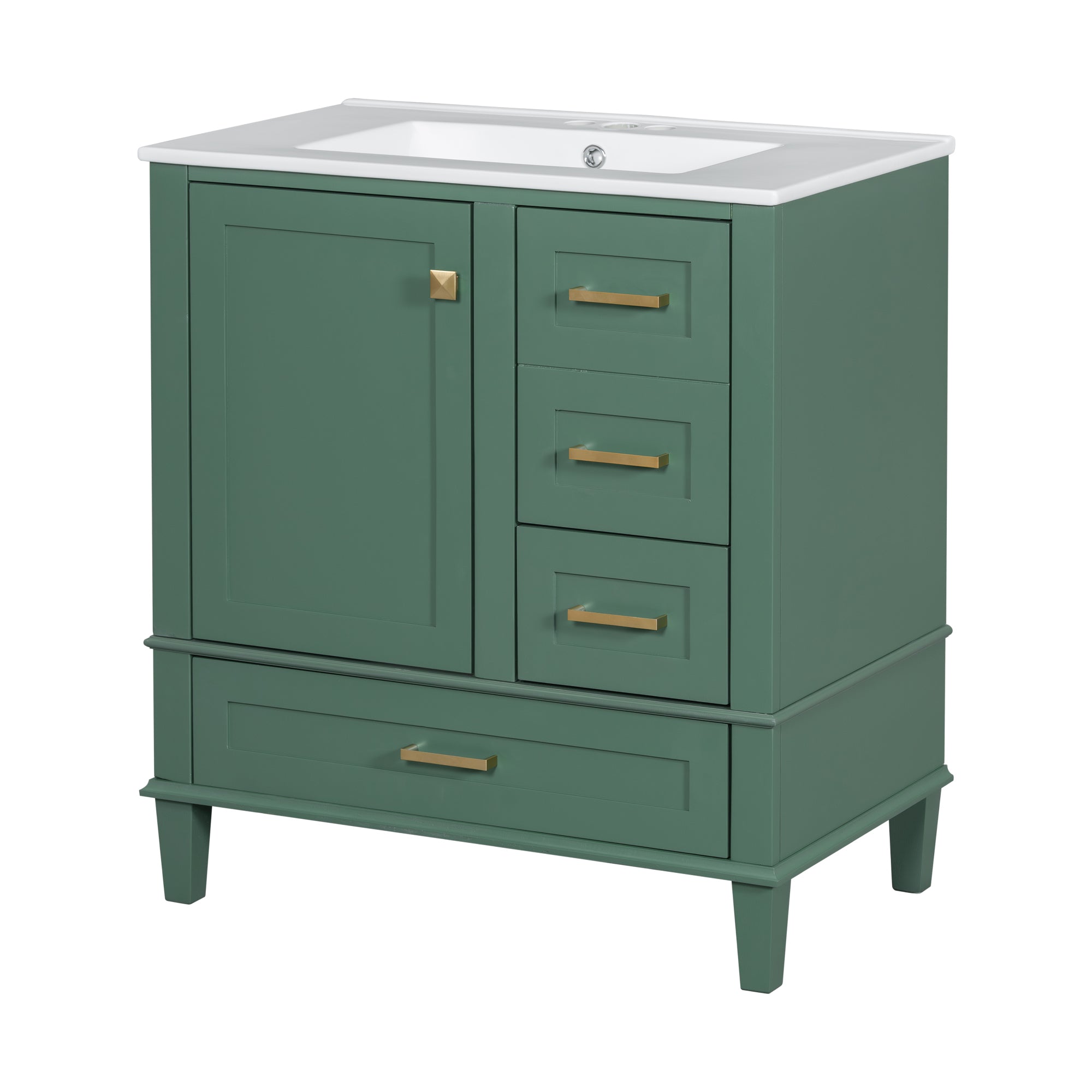 30" Bathroom Vanity in Green, Modern Bathroom Cabinet with Sink Combo Set, Bathroom Storage Cabinet with a Soft Closing Door and 3 Drawers, Solid Wood Frame