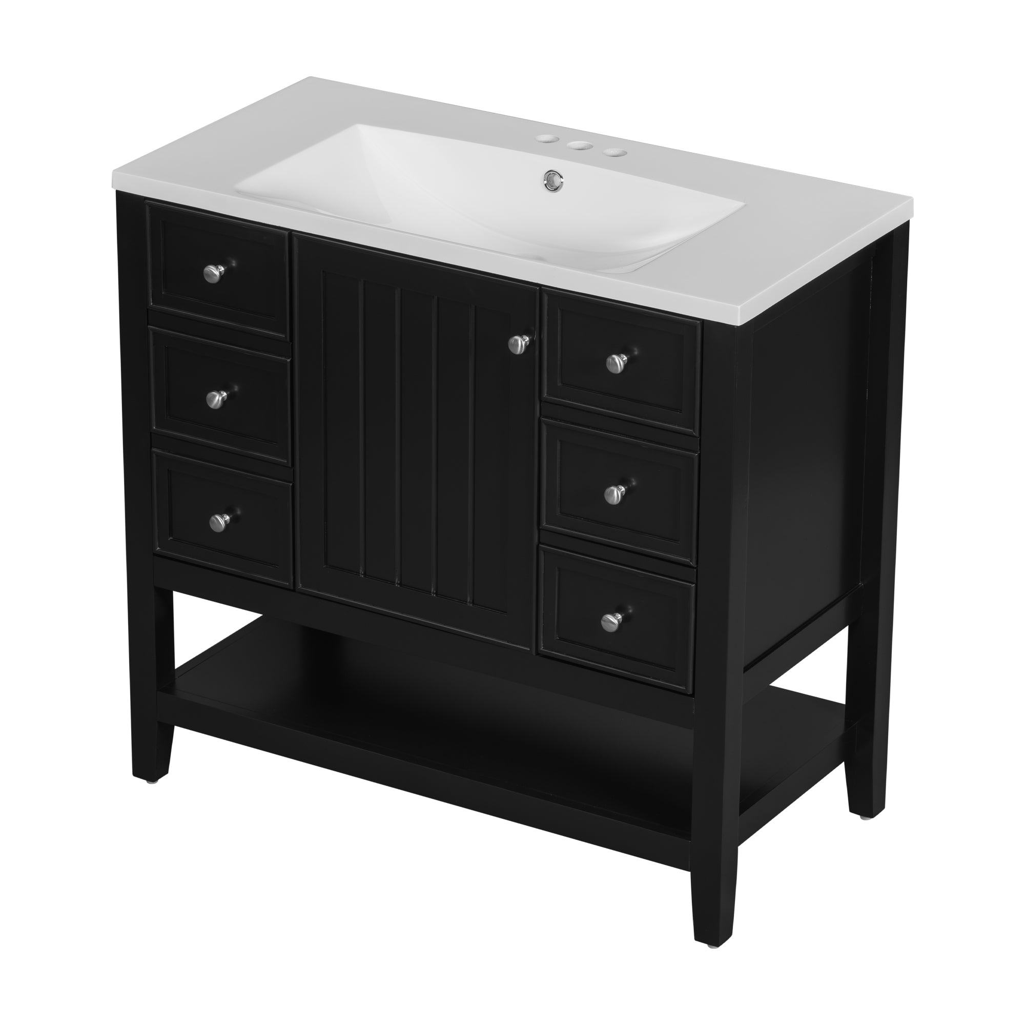 36" Bathroom Vanity with Sink Combo, One Cabinet and Three Drawers, Solid Wood and MDF Board, Black (Old Sku:SY999505AAB)