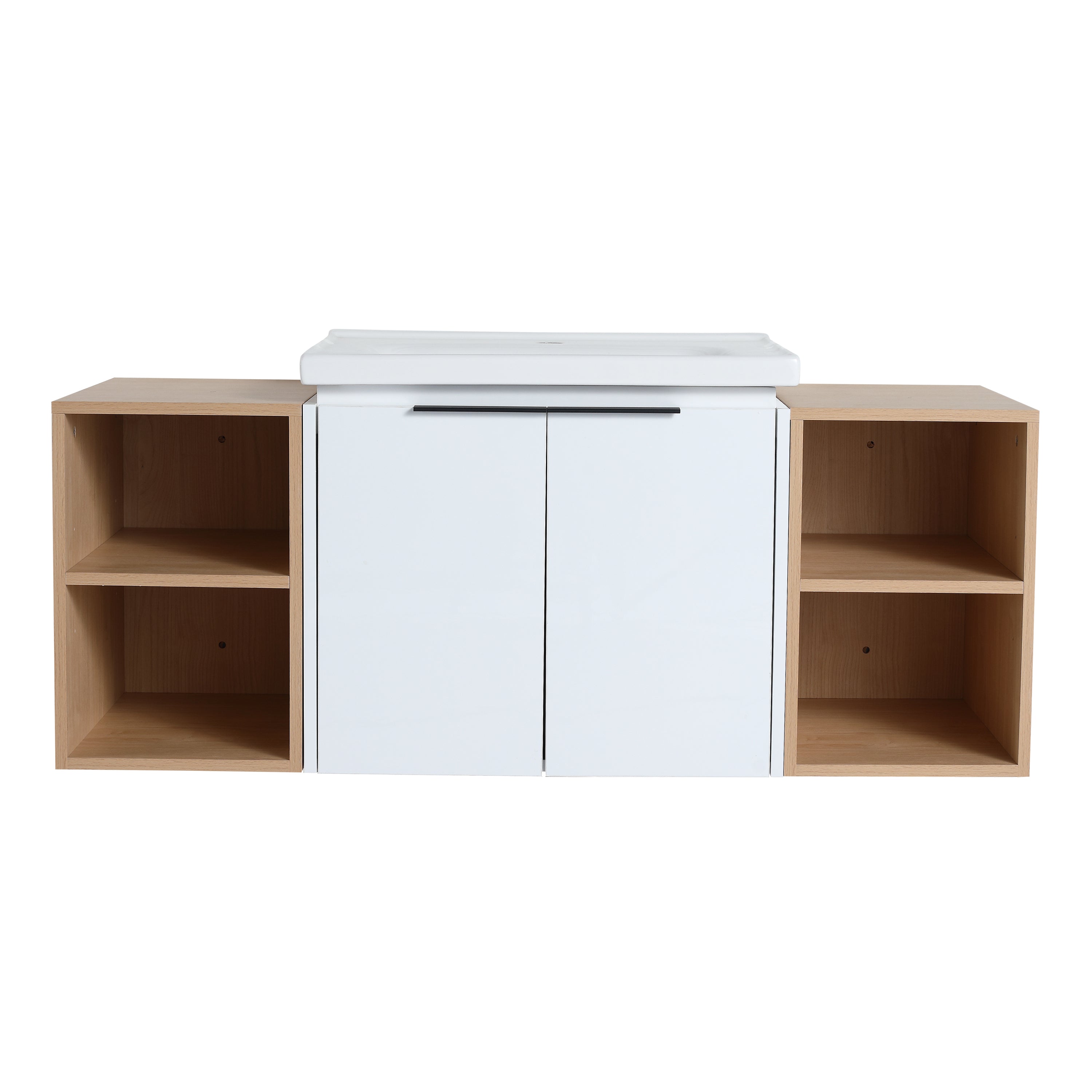 48 Inch Soft Close Doors Bathroom Vanity With Sink, and Two Small Storage Shelves,BVC07448WHLTK