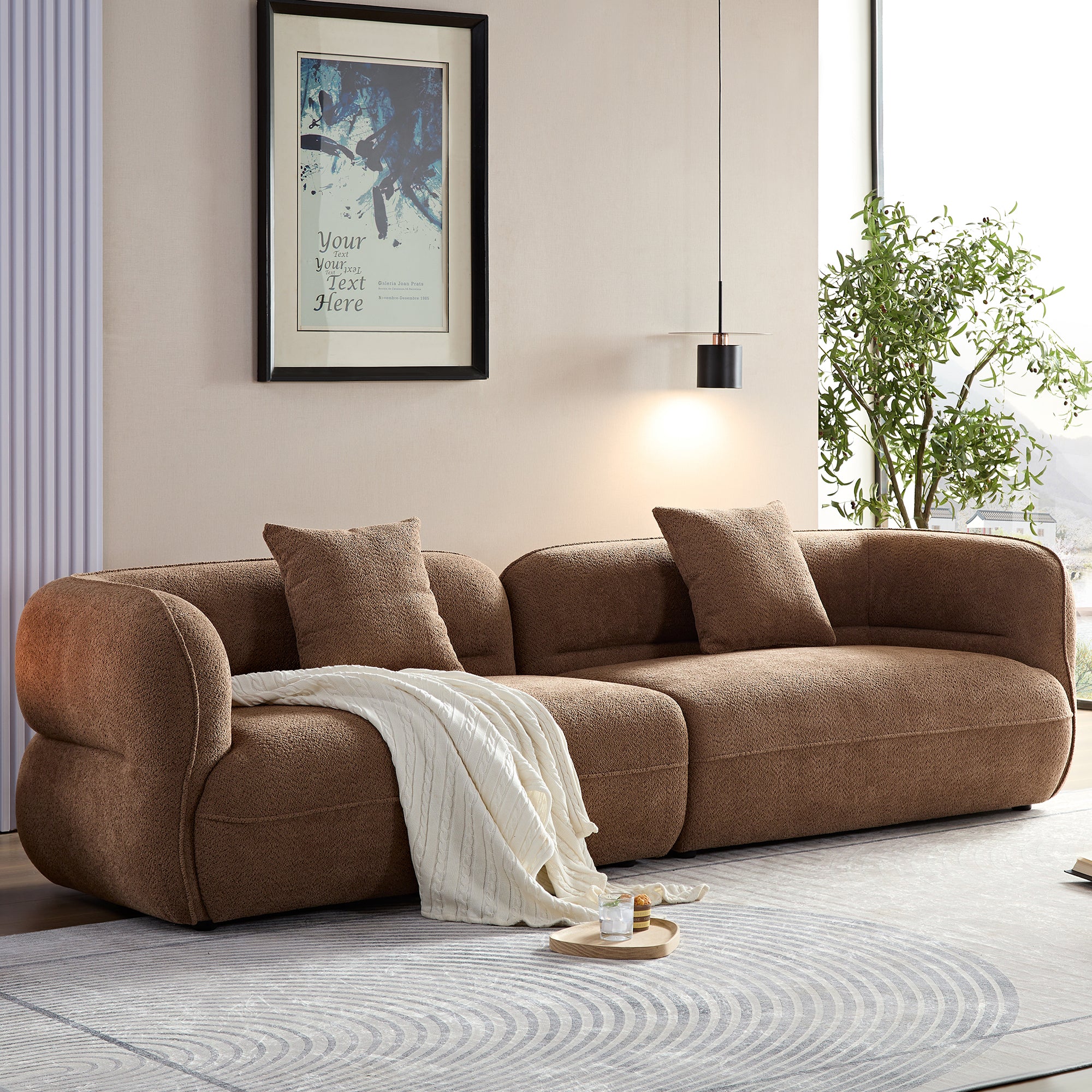 WKS11CZ Camel sofa, durable fabric, solid wood frame, high density sponge filler