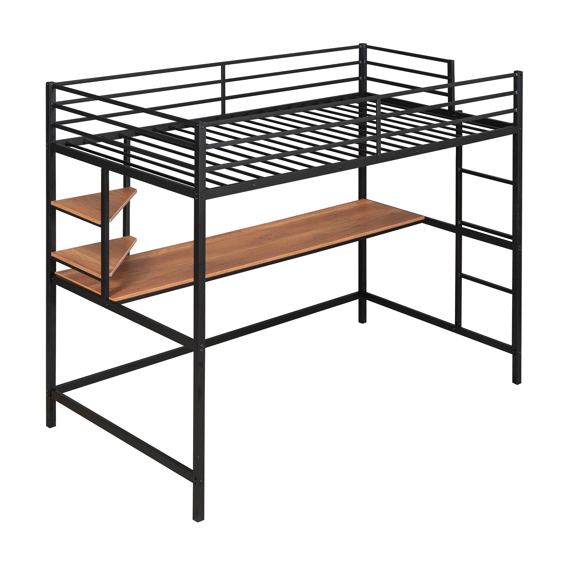 Twin Metal Loft Bed with Desk and Shelve,Black