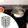 5 Tier Stainless Steel Steamer Cooker Steam Pot Kitchen Food Cooking + Glass lid