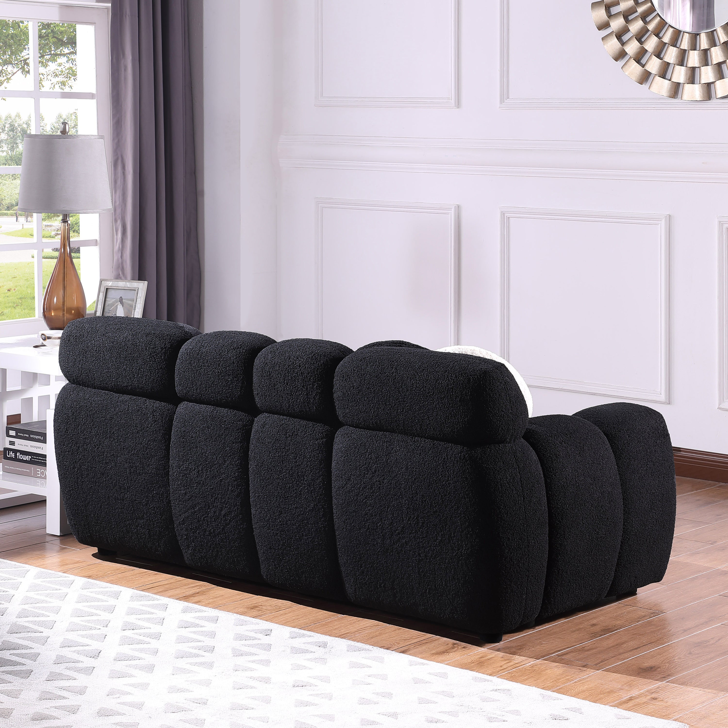 64.96 length ,35.83" deepth ,human body structure for USA people,  marshmallow sofa,boucle sofa ,2  seater, BEIGE  BOUCLE