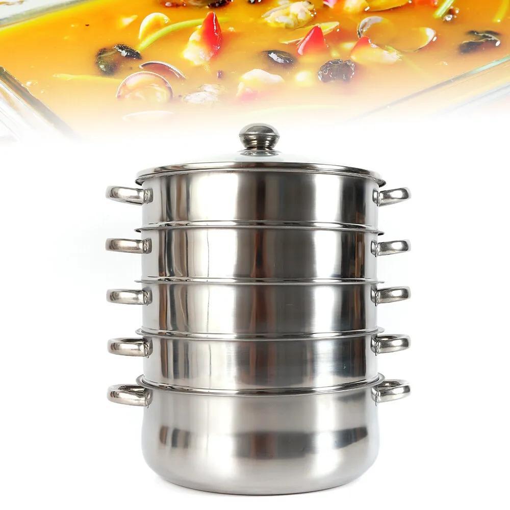 5 layer Stainless Steel Steam Cooker Steamer Set Pan Cook Pot with Glass Lid