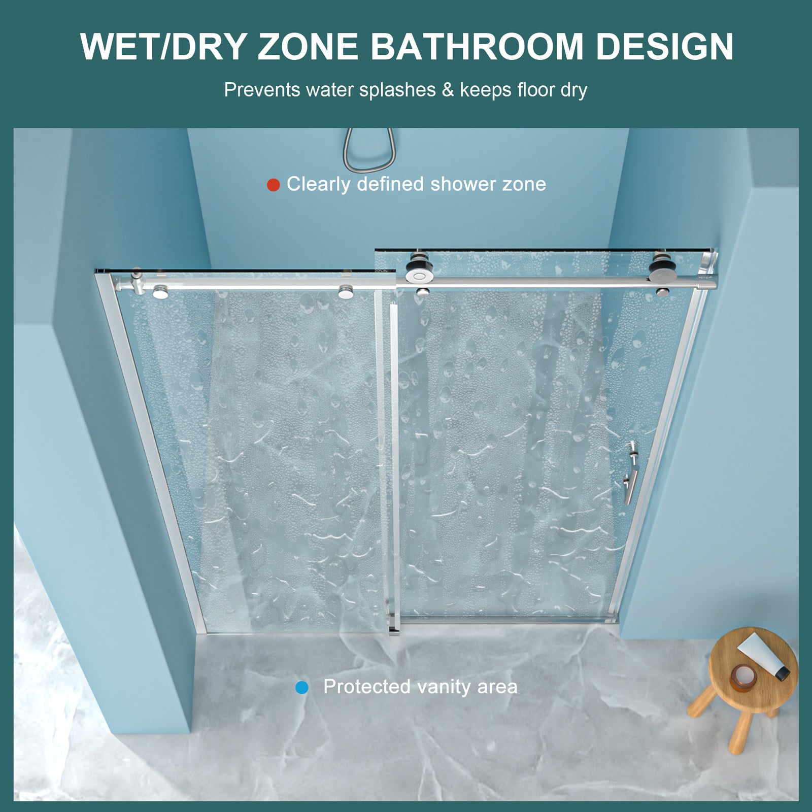 Sliding bypass shower door 48 in. x 76 in. Brushed Silver glass panel detail