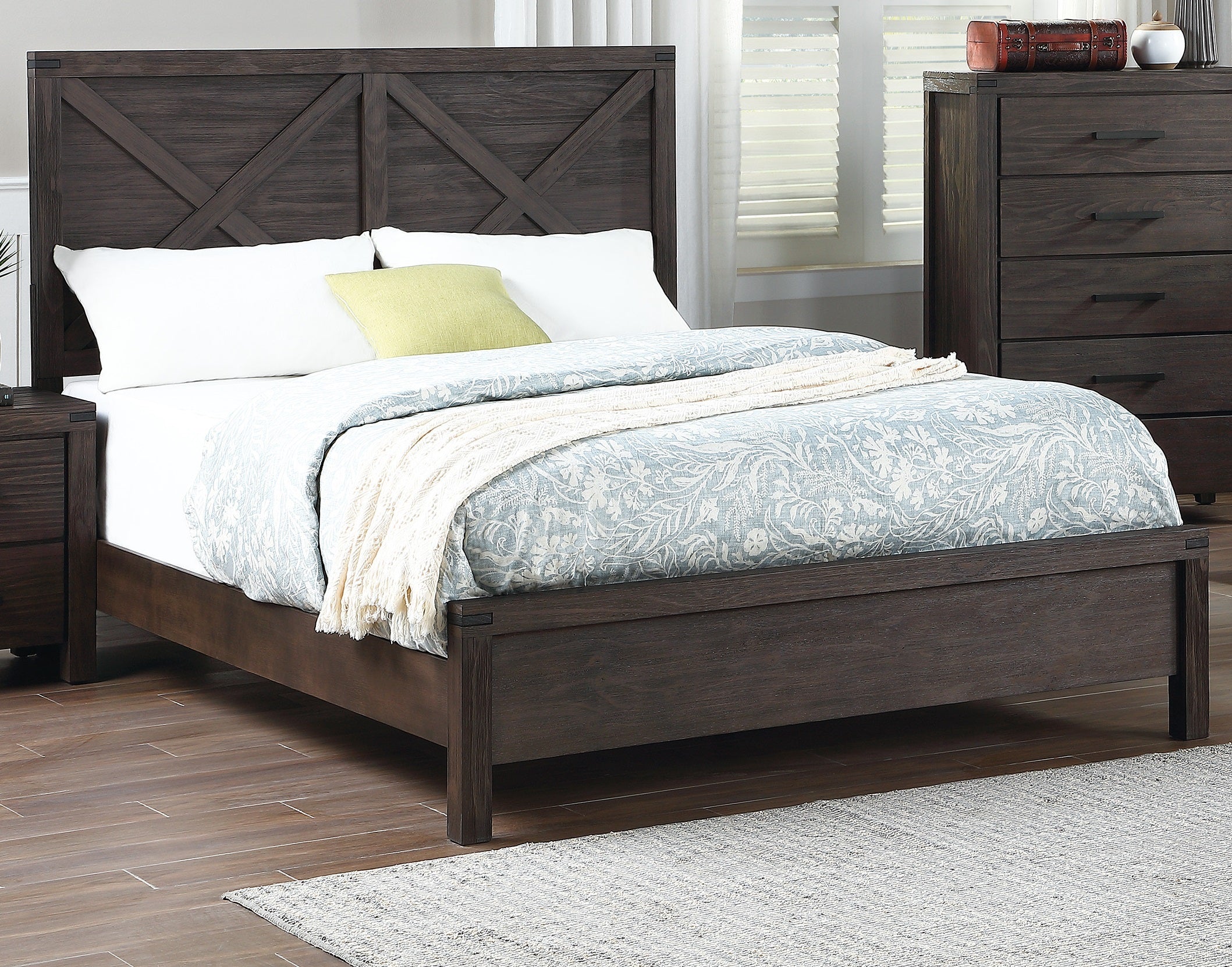 Rustic Contemporary Espresso 1pc Queen Size Bed Wooden X-Design HB Unique Look Bedroom Furniture