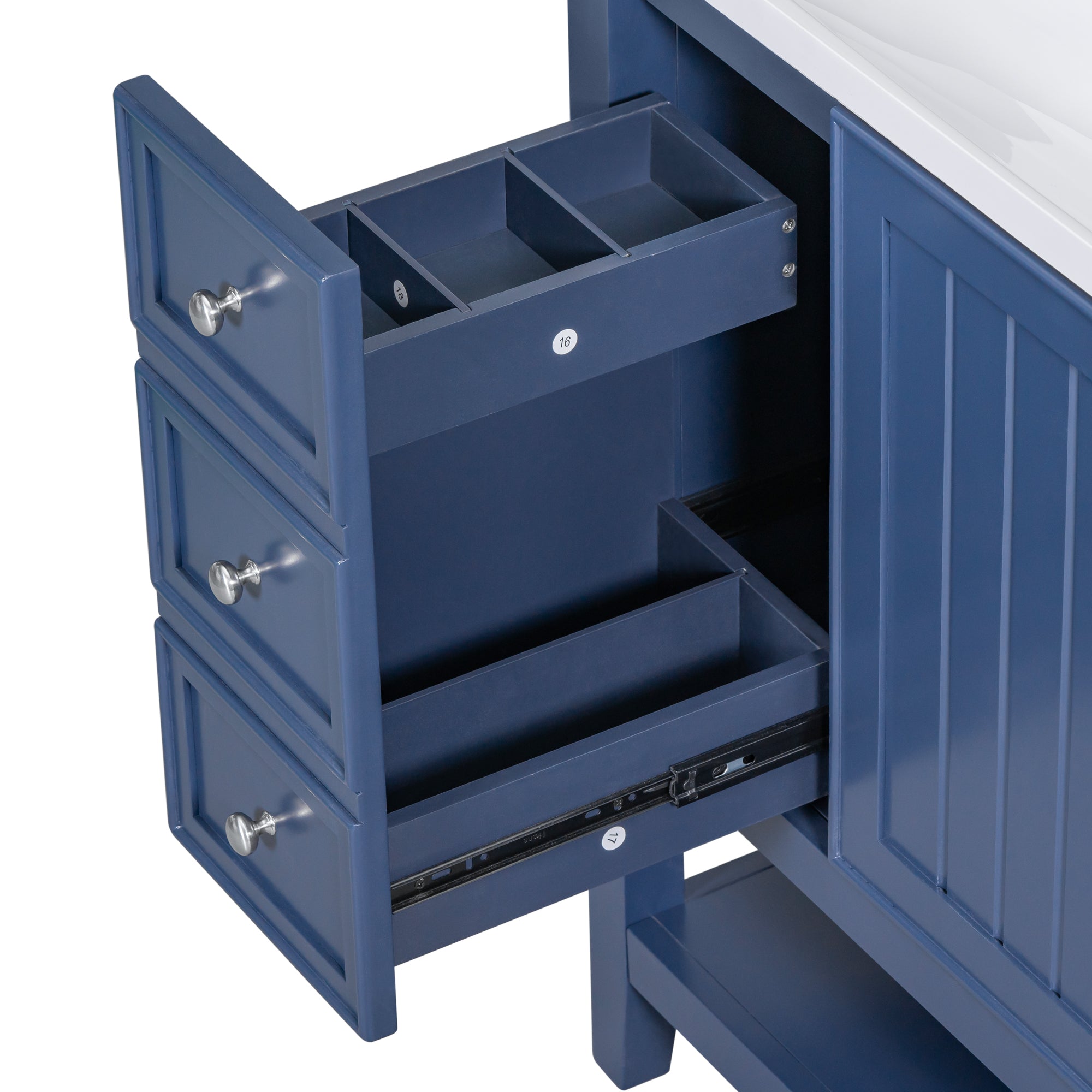 36" Bathroom Vanity without Sink, Cabinet Base Only, One Cabinet and three Drawers, Blue