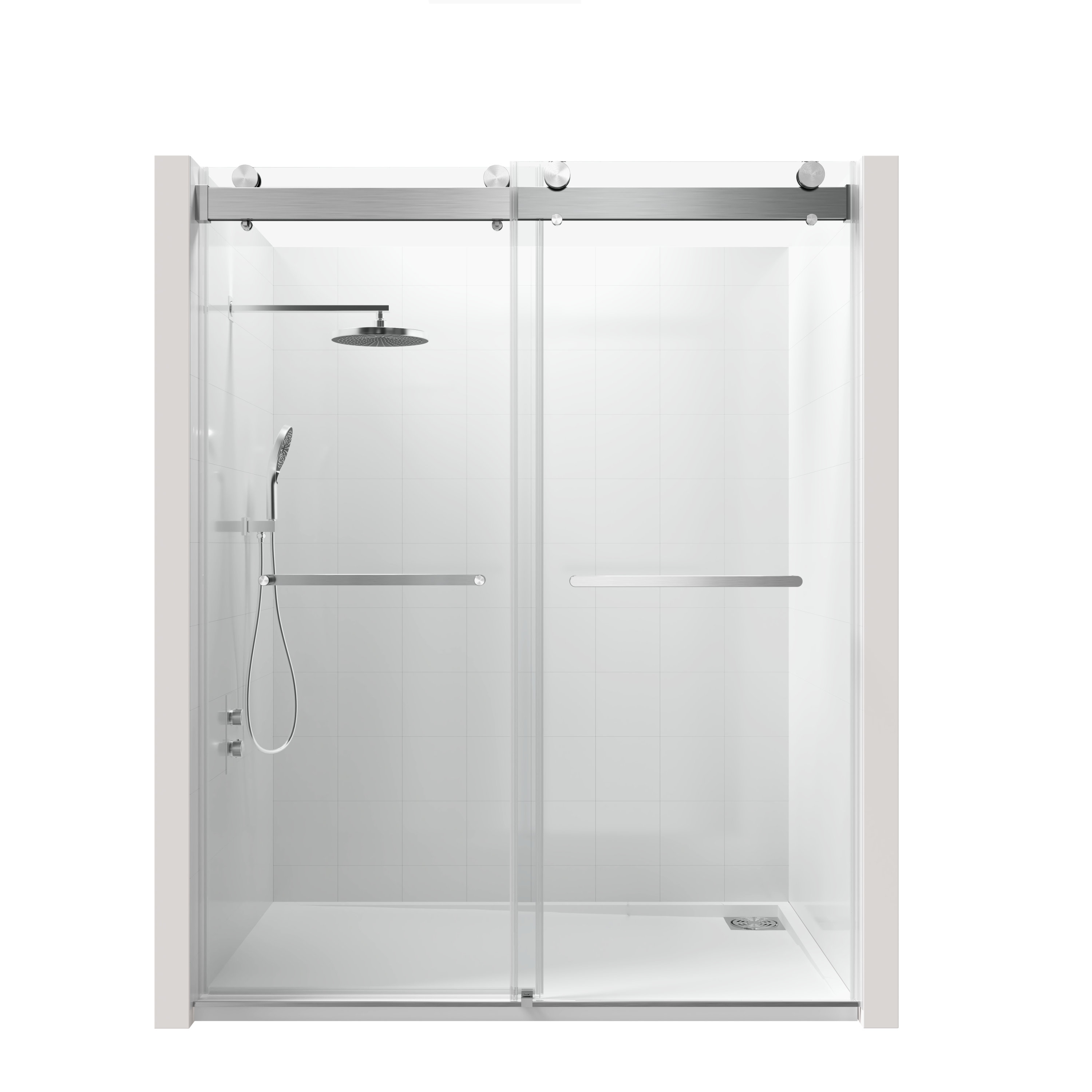 68 to 72 in. W x 76 in. H Double Sliding Frameless Soft-Close Shower Door with Premium 3/8 Inch (10mm) Thick Tampered Glass and Easy-cleaning Coating, 22D02-72BN Brushed Nickel