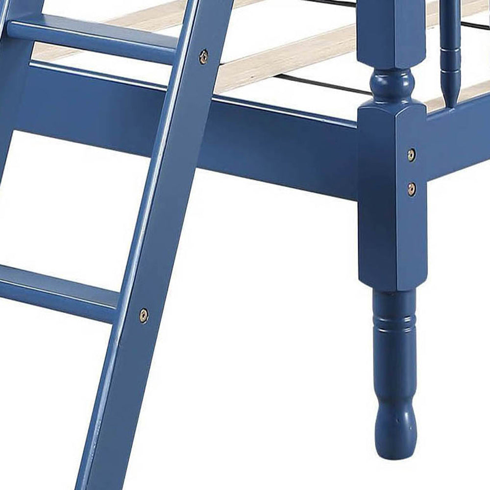 Blue Twin Over Twin Bunk Bed with Built-in Ladder