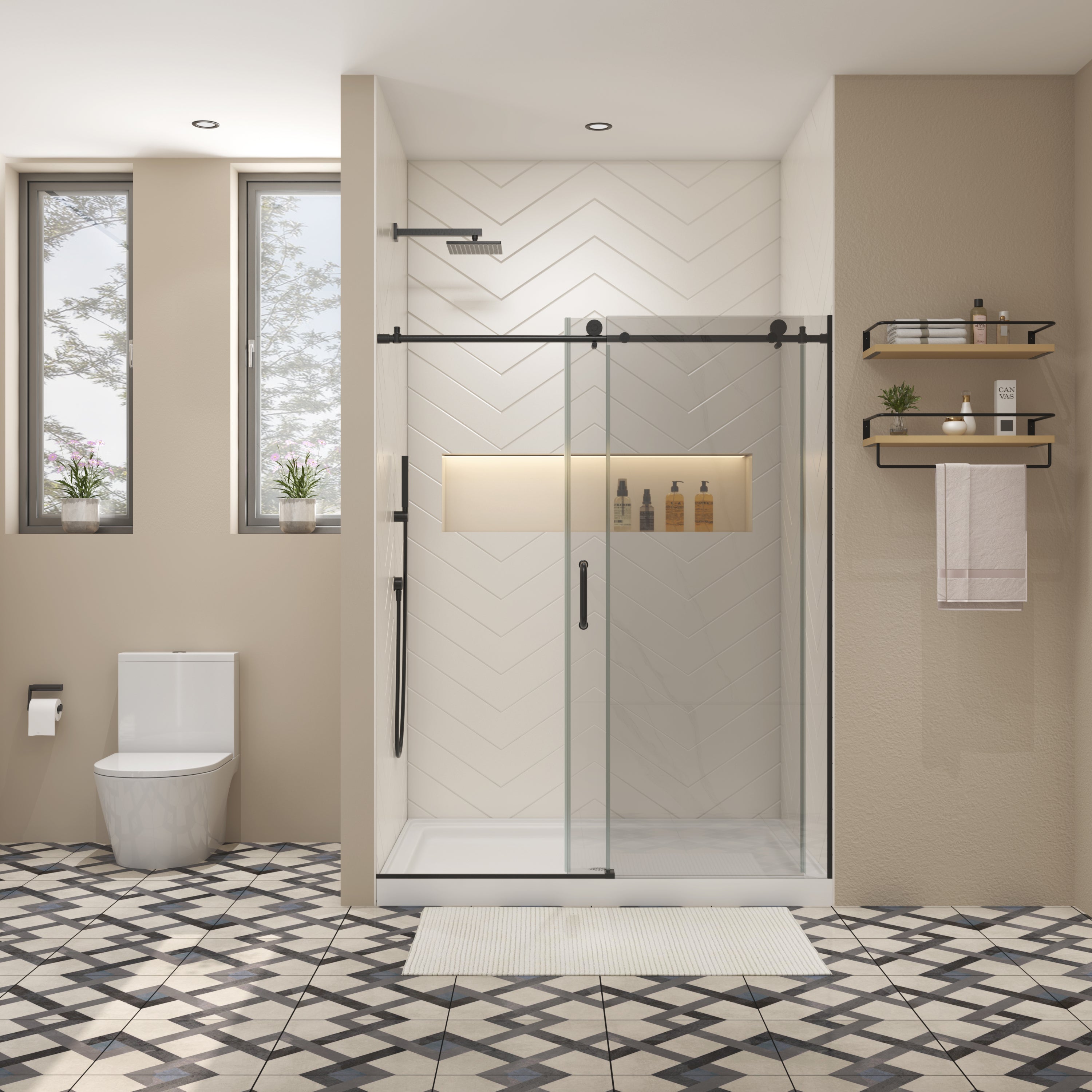 56-60"W x 74"H Glass shower door, sliding door, with 5/16" tempered glass