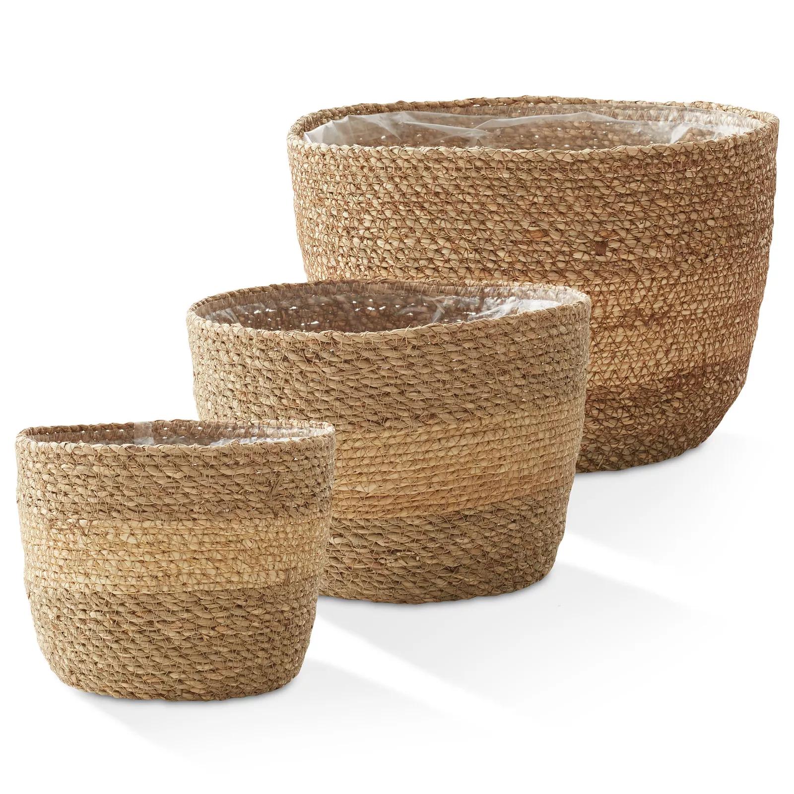 3pc Seagrass Planter Baskets with Liners, Indoor Plant Flower Pot Covers