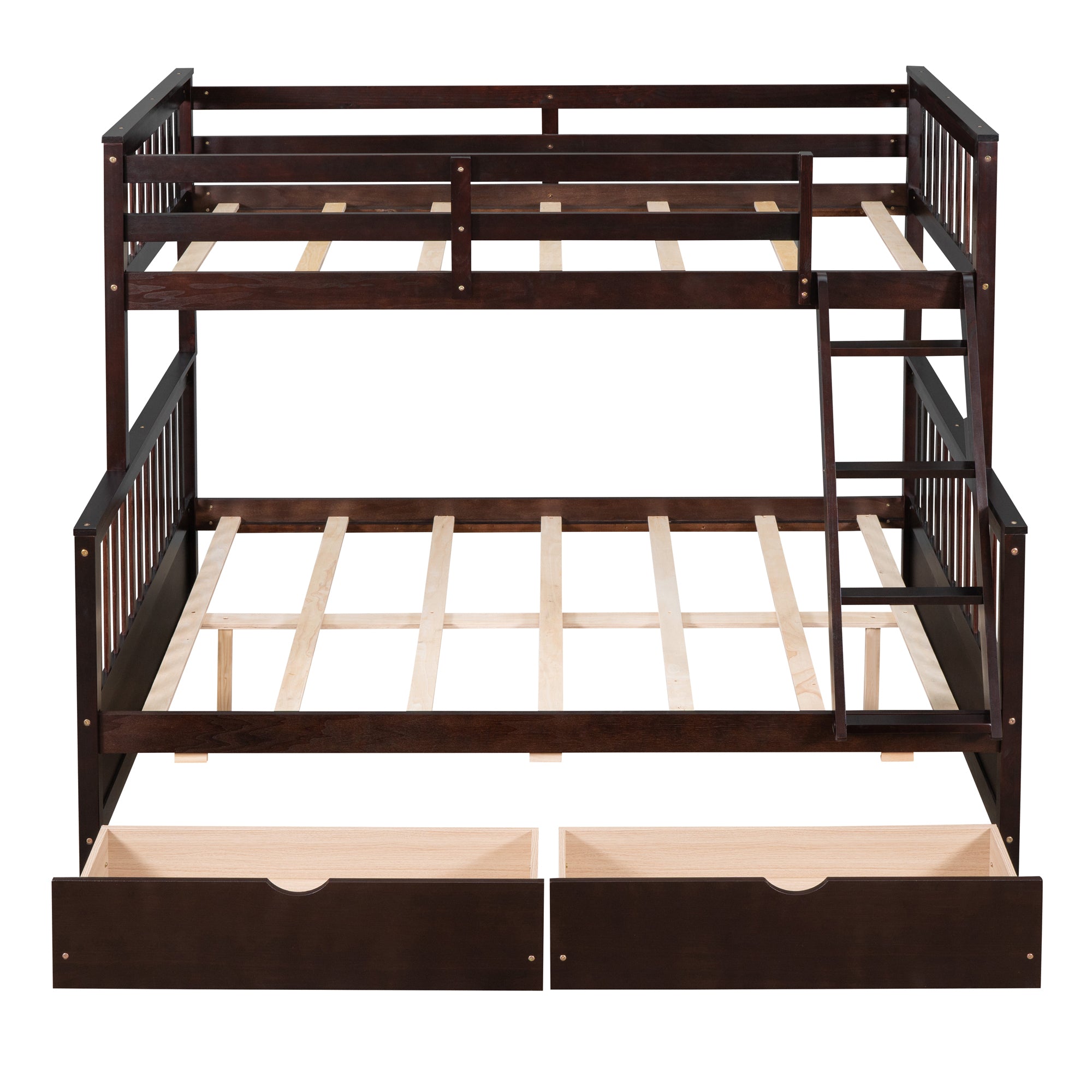 Twin-Over-Full Bunk Bed with Ladders and Two Storage Drawers(Espresso)(old sku:LT000165AAP)