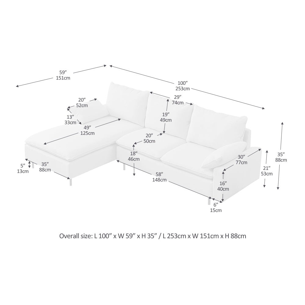 L-Shaped linen sectional sofa with right chaise(left-facing chaise),Beige