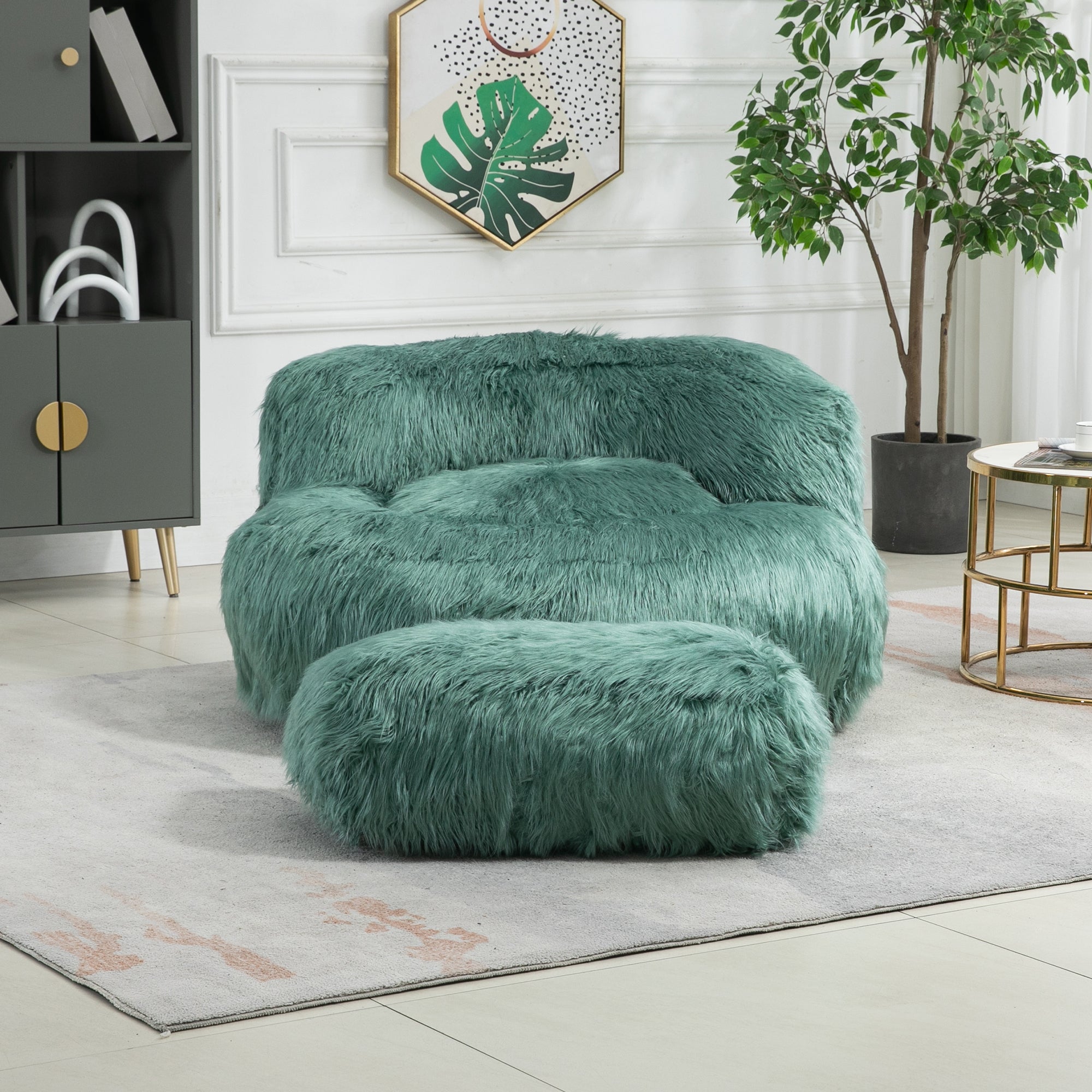 COOLMORE Bean Bag Chair, Floor Sofa with Handle,Accent Sofa Chair with Ottoman for Gaming Reading Relaxing (Mint Green)