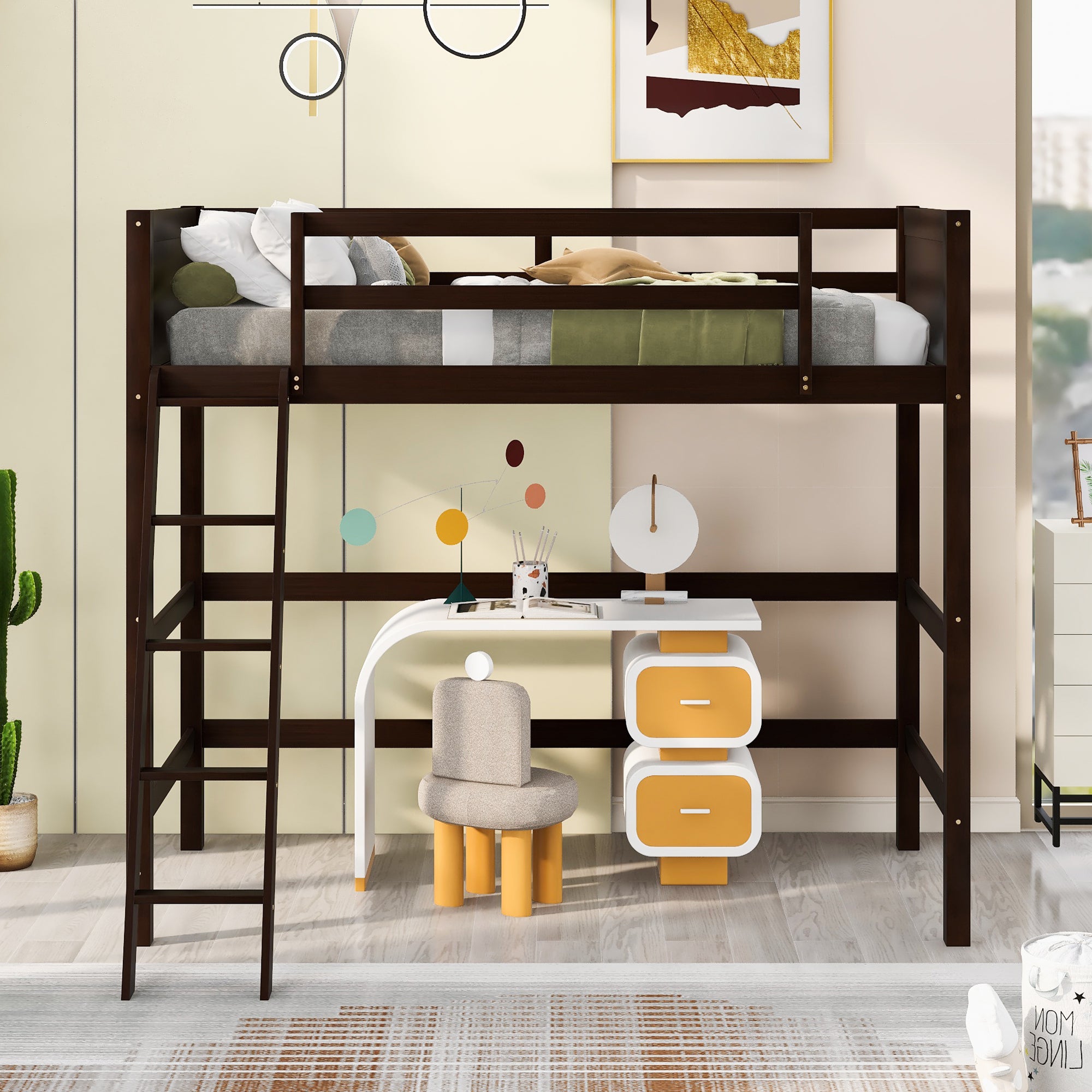 Solid Wood Twin Size Loft Bed with Ladder(Espresso)(OLD SKU: WF191903AAP)