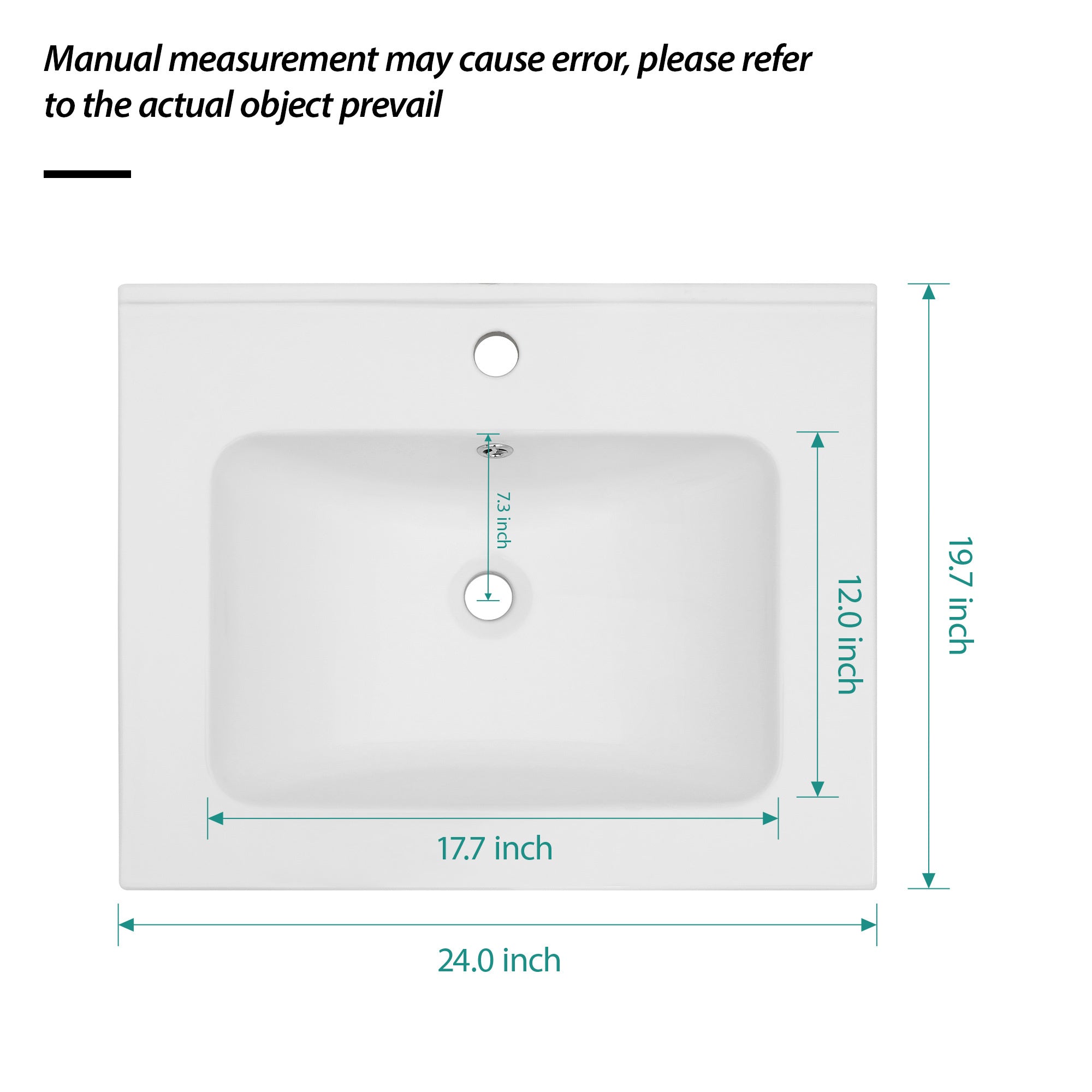 24"x19.7" White Rectangular Single Vanity Top with 1 Faucet Hole and Overflow(Sink Only)