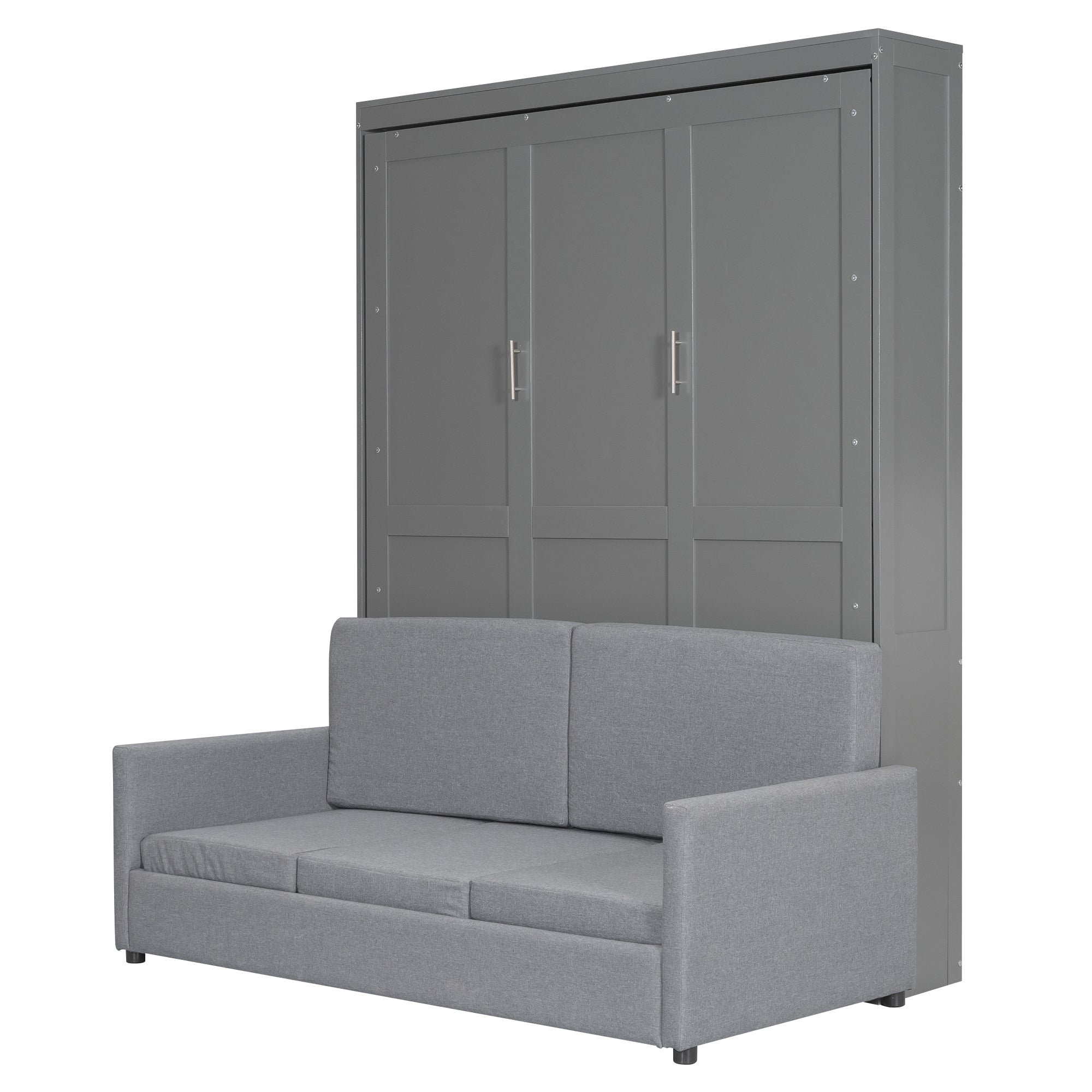 Queen Size Murphy Bed Wall Bed with Cushion,Gray