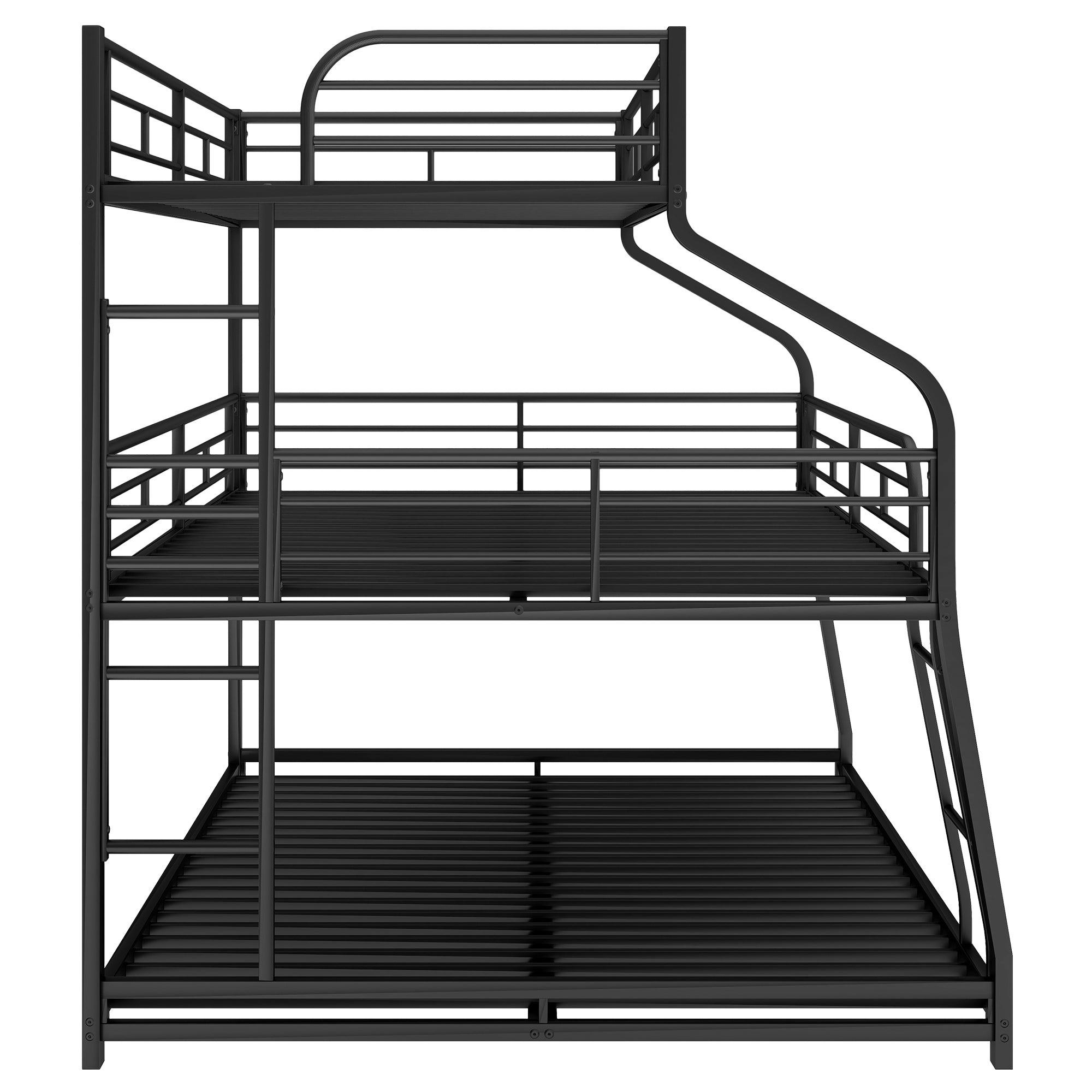 Twin XL/Full XL/Queen Triple Bunk Bed with Long and Short Ladder and Full-Length Guardrails,Black