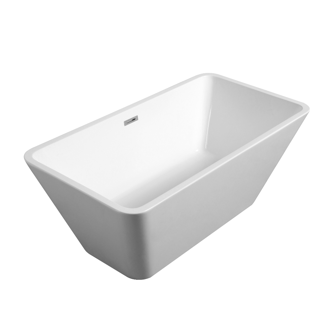 59"L x 30"W x 23"H Acrylic Rectangular Freestanding Bathtub, Contemporary Soaking White Tub with Brushed Nickel Overflow and Pop-up Drain, cUPC Certified, Glossy White 23A01-60