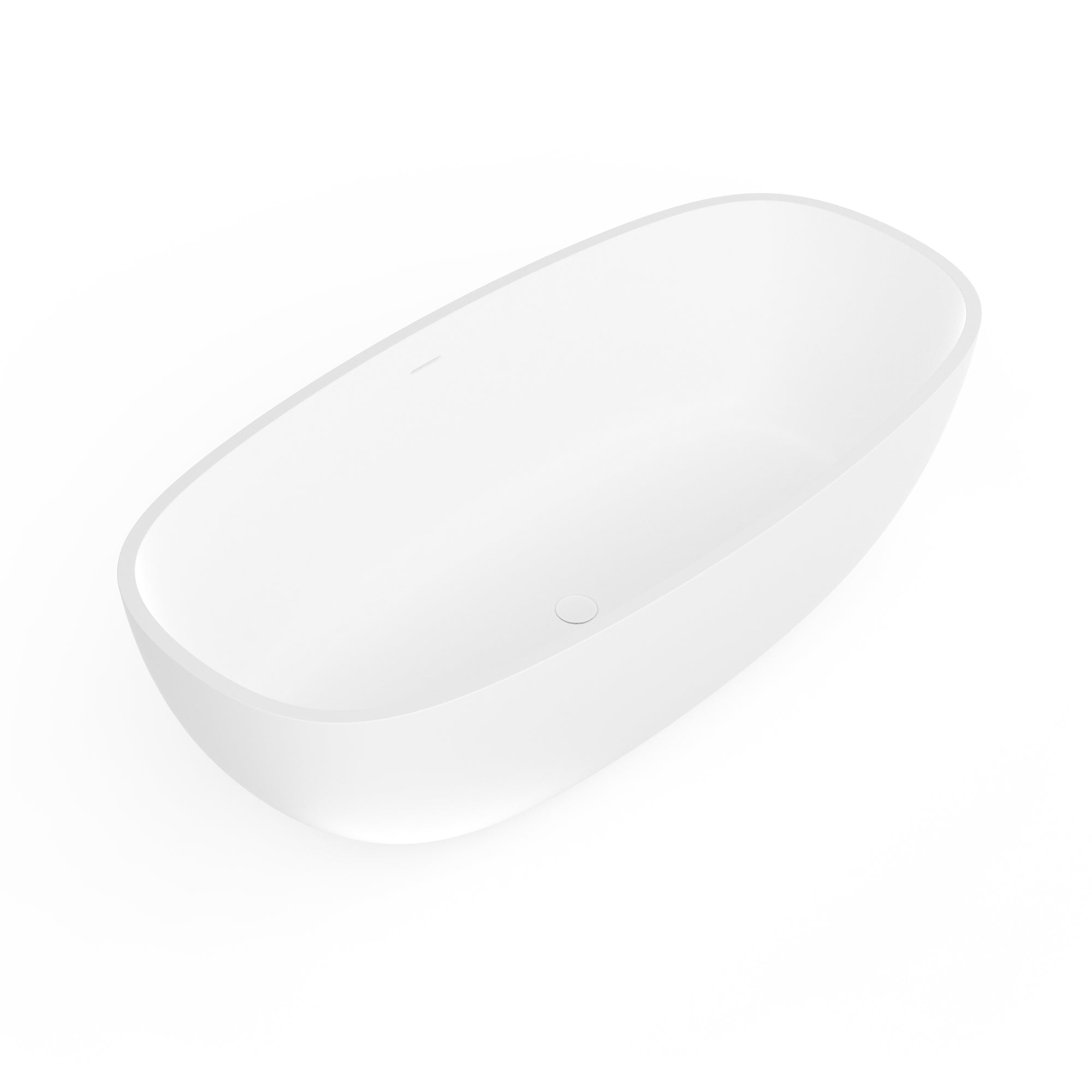 71 inch solid surface freestanding soaking bathtub, white, drain detail view
