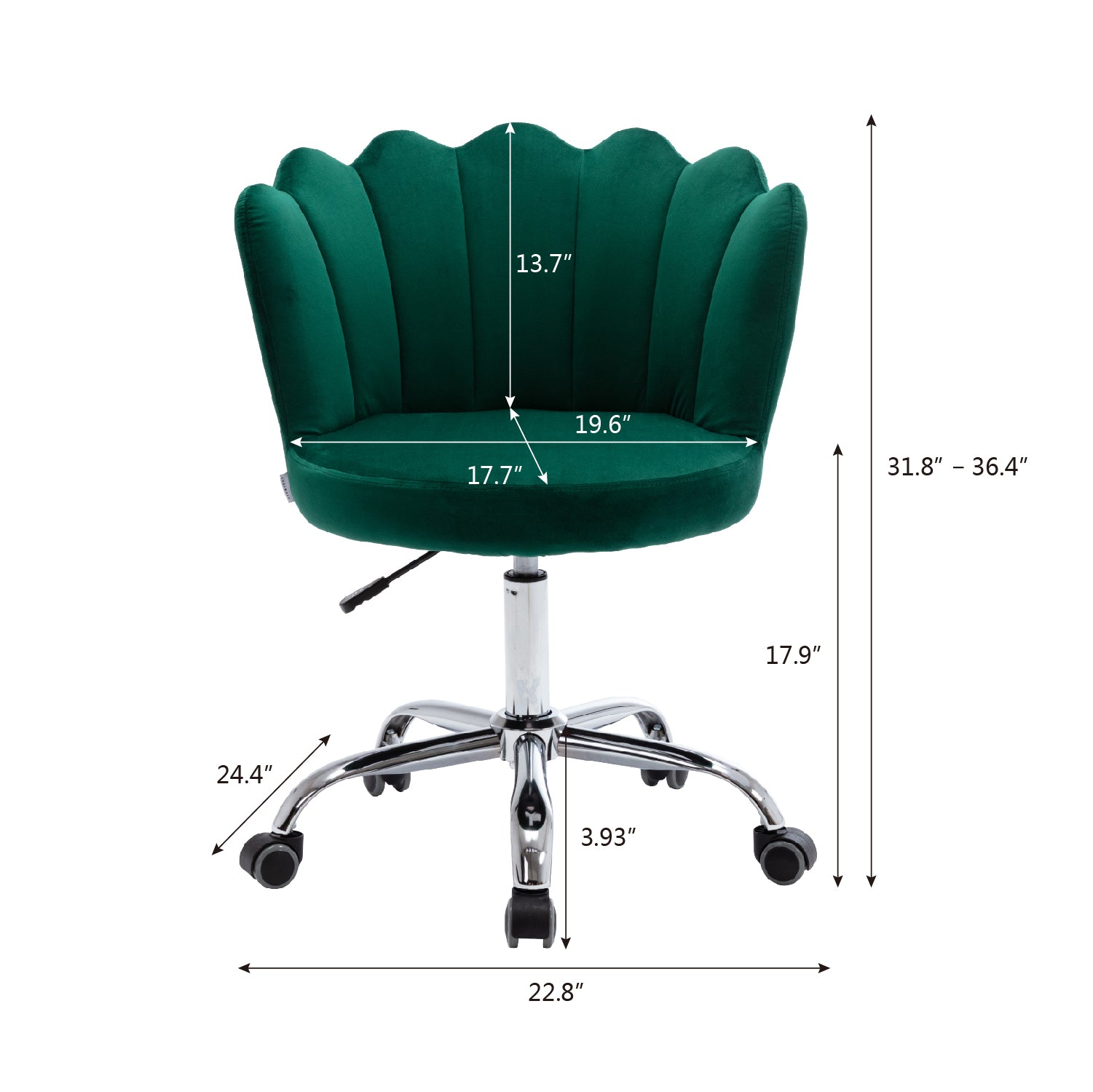 COOLMORE Velvet Home Office Chair with silver Base, Modern Cute Shell Back Upholstered Desk Chair for Vanity, Adjustable Swivel Task Chair for Office(Green Velvet)