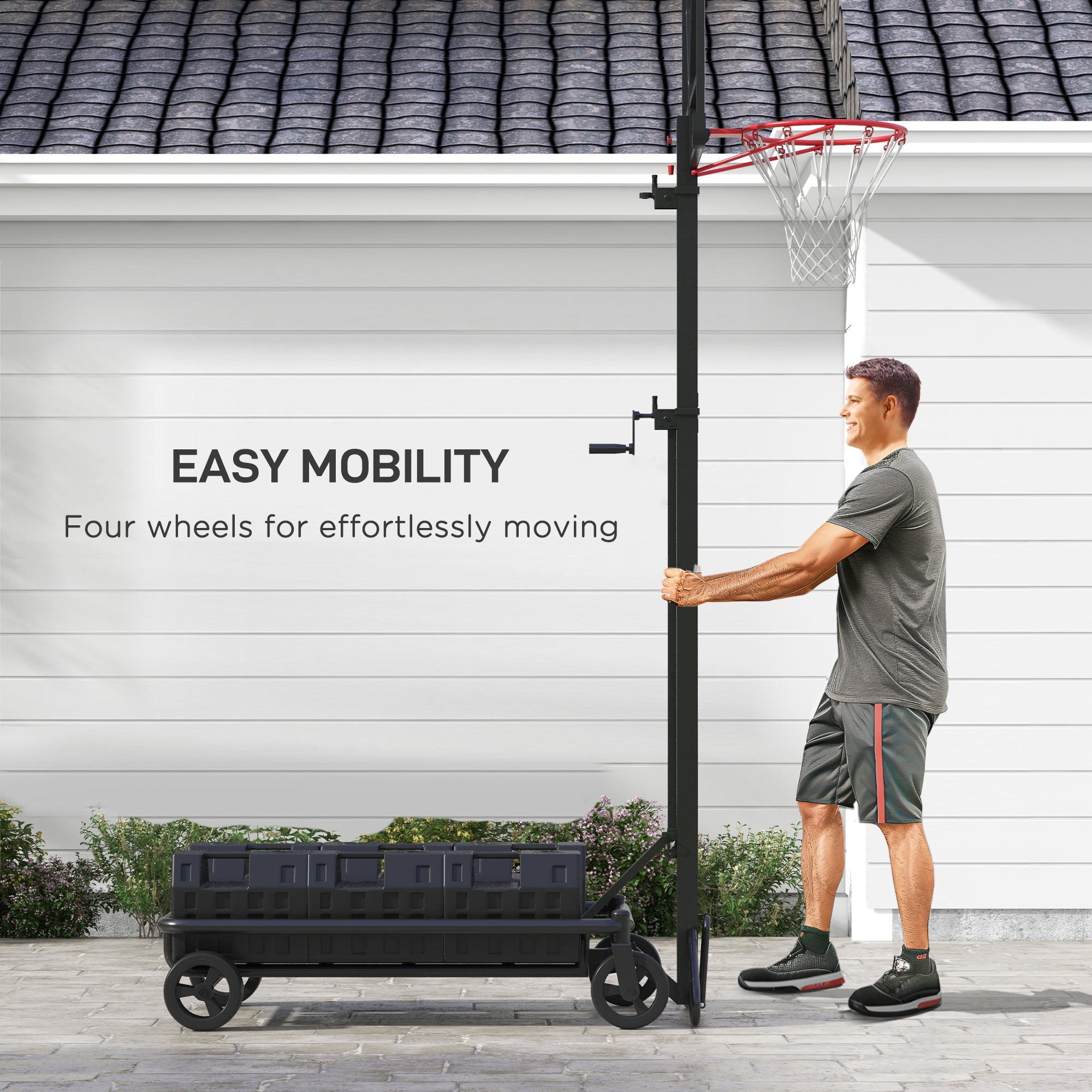 Soozier Portable Basketball Hoop, Fully Foldable Basketball Goal, 4.3-10.2ft Height Adjustable Basketball System with 4 Wheels and Extra Wide Base for Teenagers, Youth & Adults