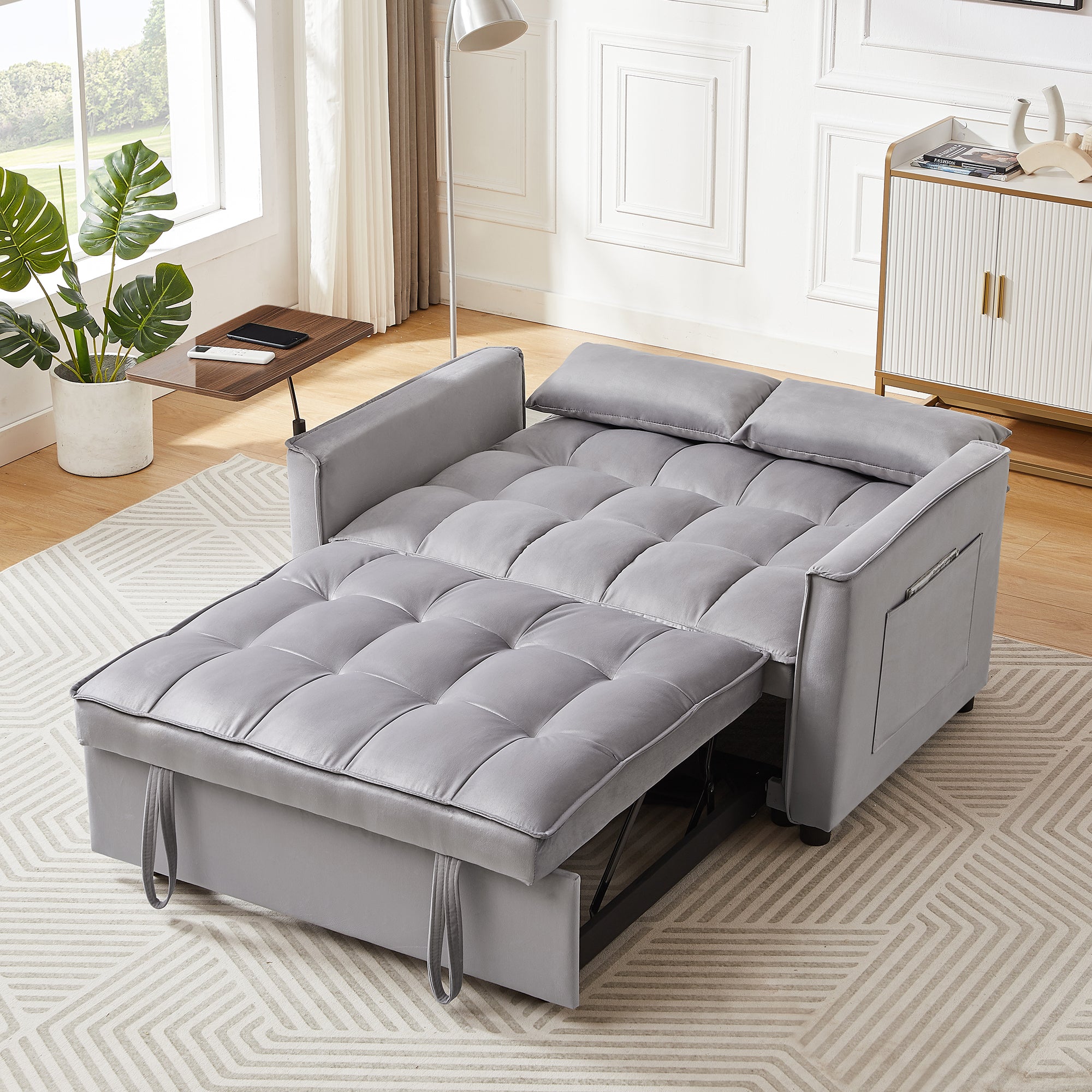 Grey Velvet Loveseat Sofa Bed