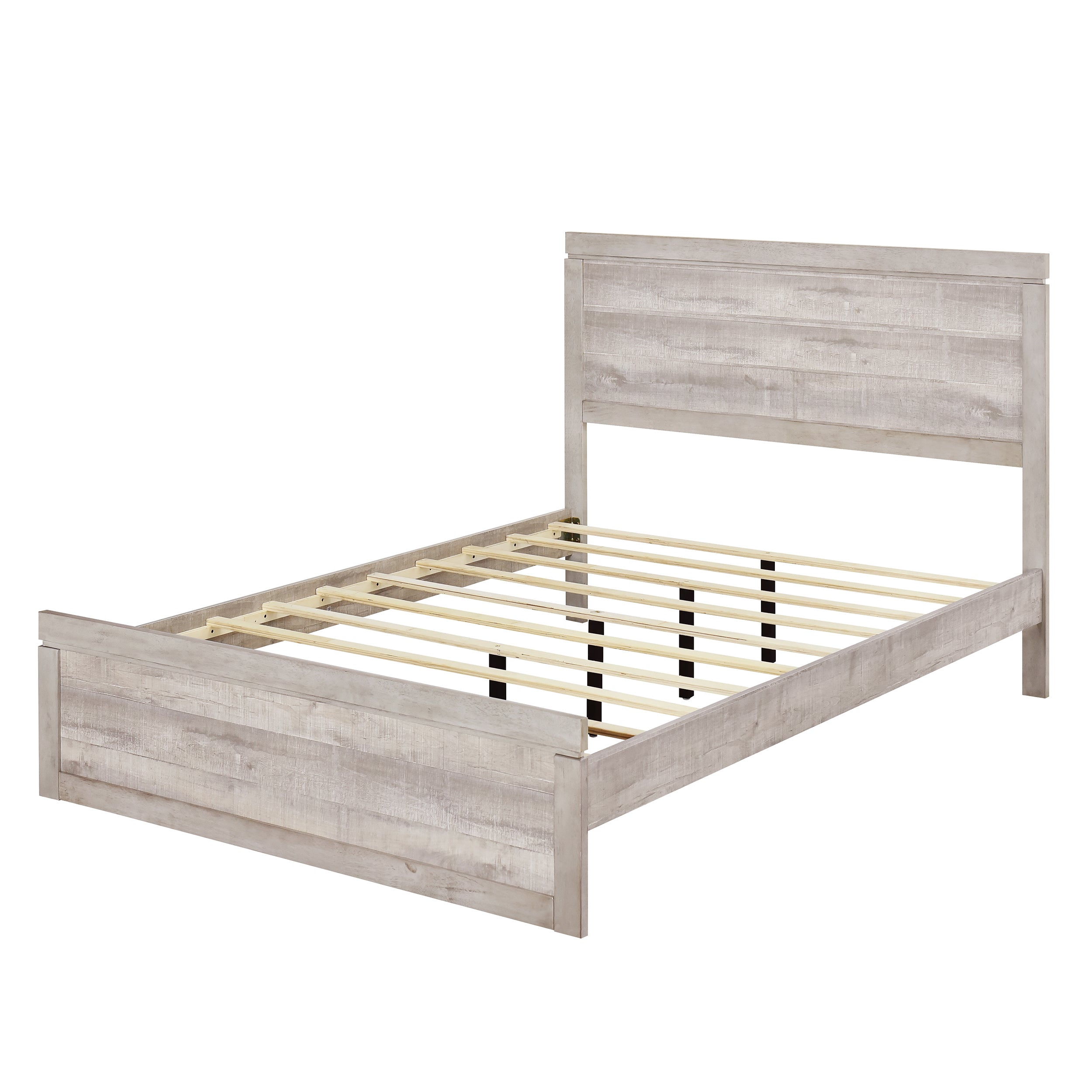 Vintage Farmhouse Style Full Size Platform Bed with 10 Wooden Slats Support, No Box Spring Needed, Rustic White