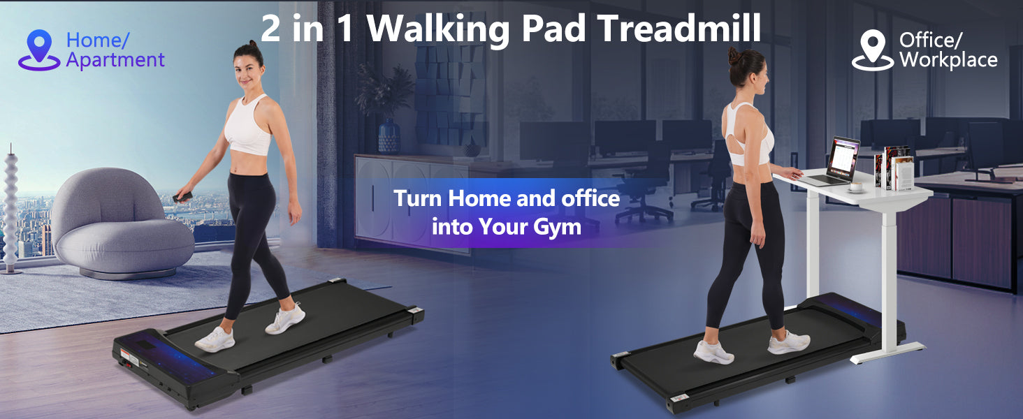 Walking Pad Under Desk Treadmill for Home Office -2.5HP Walking Treadmill 0.6-4MPH 300LBS Capacity Treadmill for Walking Running Remote Control Batteries