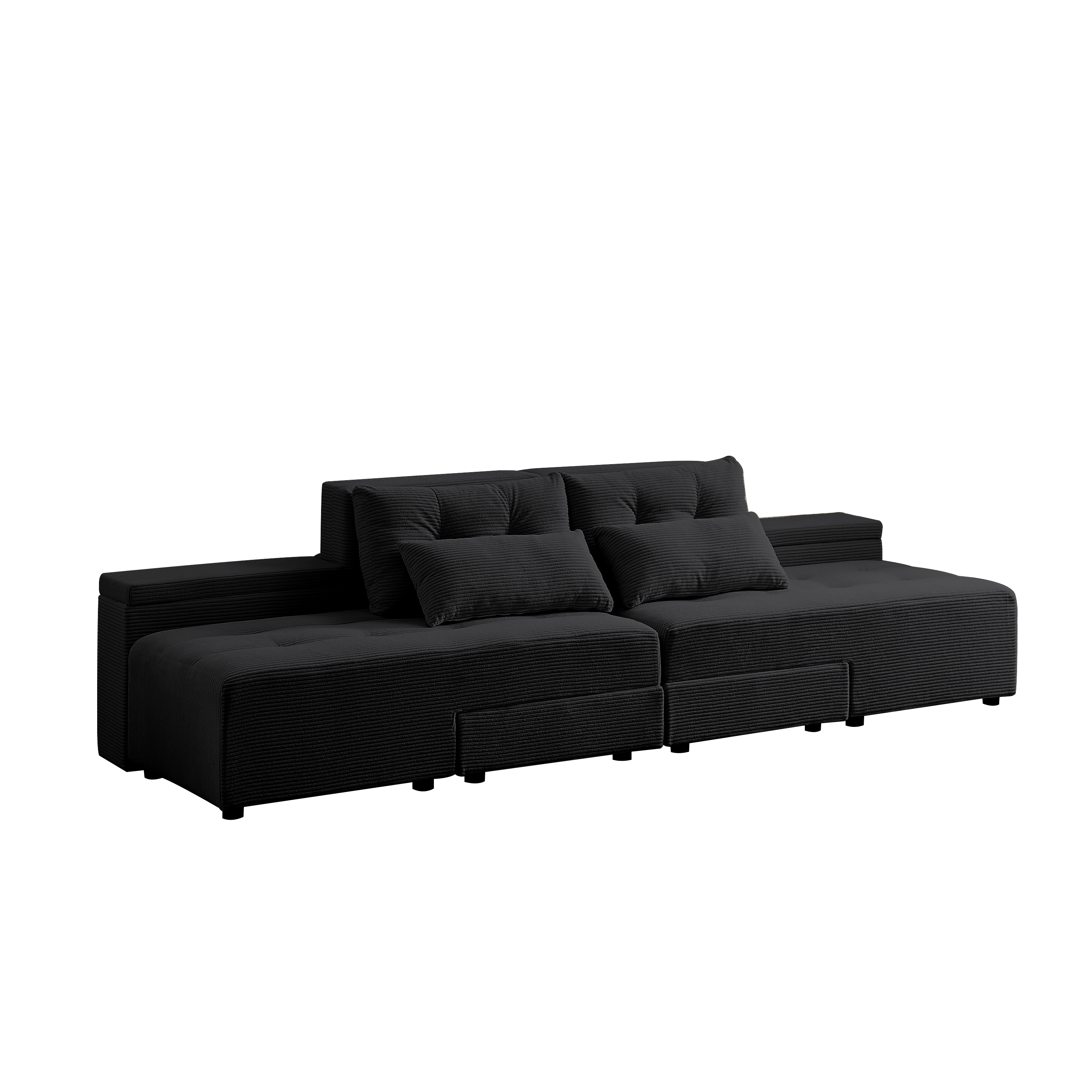 Convertible 3 in 1 Sleeper Sofa and Sectional Sofa with 4 Storage Space for Living Room,Corduroy Couch With 4 pillows,Corduroy