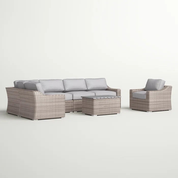 5-Person All-Weather Wicker Sectional Seating Group with Cushions – Fully Assembled