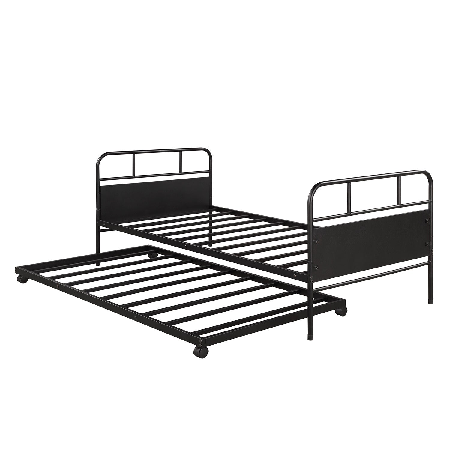 [Not allowed to sell to Walmart]Metal Daybed Platform Bed Frame with Trundle Built-in Casters, Twin Size