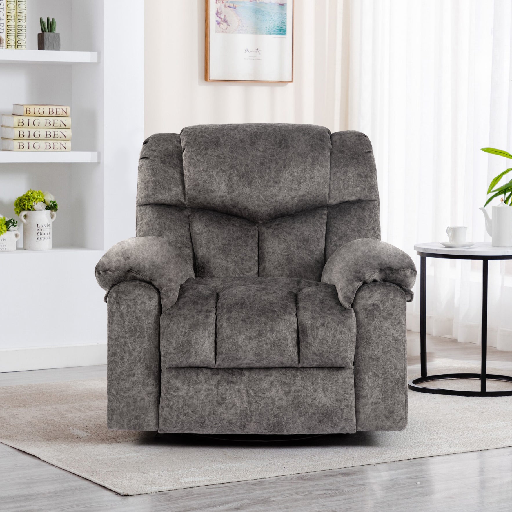 Swivel and Rocking Recliner Chair with Massage and Heating Bonded Leather Sofa