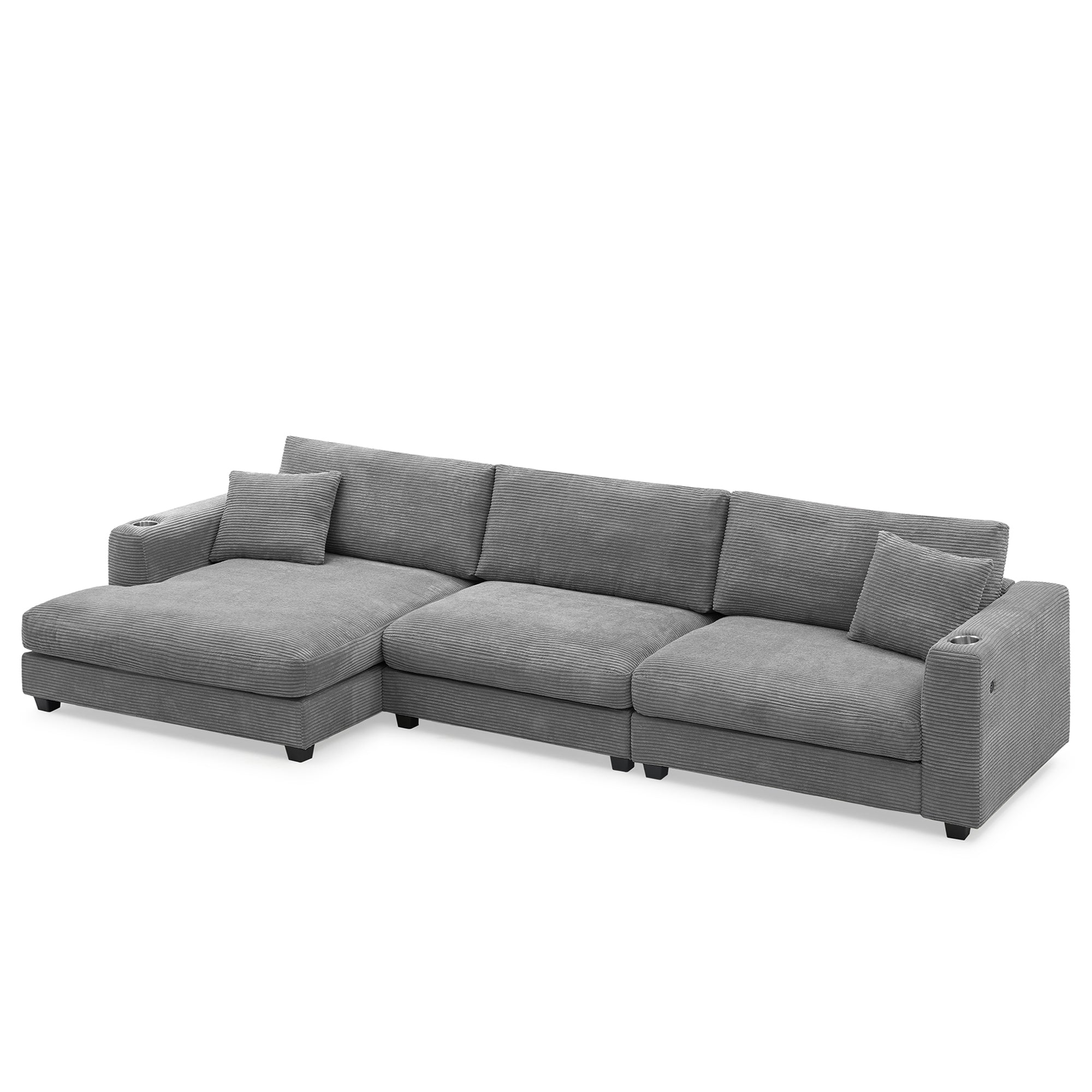 [VIDEO provided][New]134*54"Oversized Corduroy Sectional Sofa,L Shaped Cloud Couch with USB Charging Port,Cup Holder,Deep Seat Sofa Bed with 50" Chaise,Comfy Indoor Furniture for Living Room,3 Colors