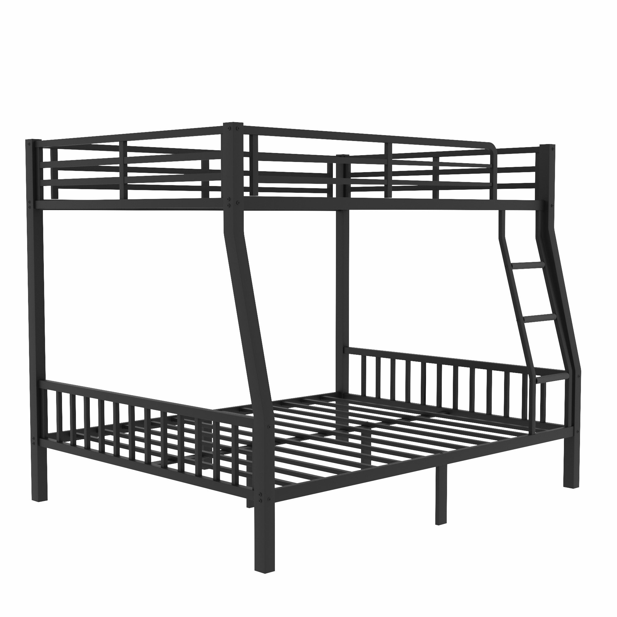 Full XL Over Queen Metal Bunk Bed with Ladder and Slats Support for Adults Teens, Black